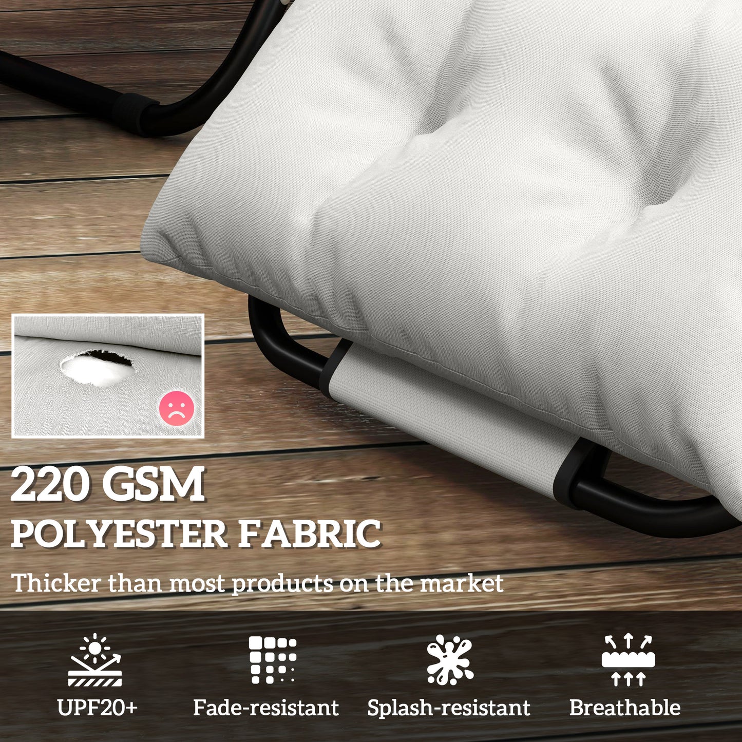 Outsunny Set Of Two 190 X 56 Cm Sun Lounger Cushions Light Grey With PP Foam Fill And Tie Fasteners