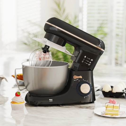 HOMCOM 1300W Kitchen Stand Mixer With Stainless Steel Bowl Six Speeds Pulsation Whisk Dough Hook Beater Included Black