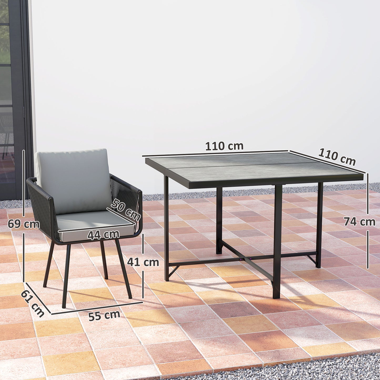 Outsunny 5 Piece Garden Dining Set With Wood Plastic Table And Four Armchairs In Light Grey