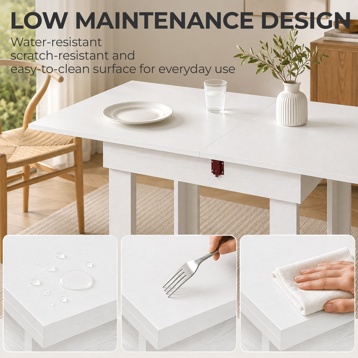 HOMCOM Folding Extendable Dining Table With Storage White Steel Rails
