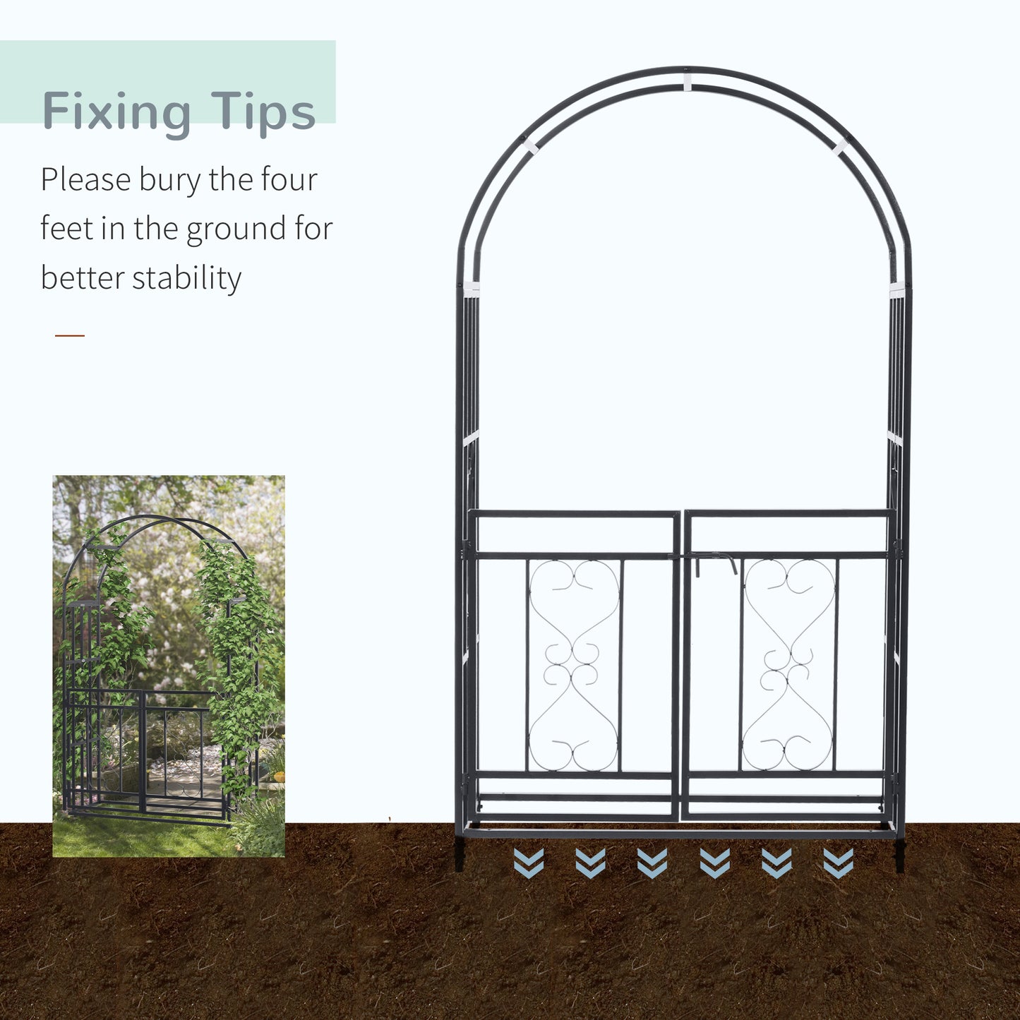 Outsunny Garden Arch With Gates Metal Arbor For Climbing Plants Roses Vines Wedding Arch 114L X 50W X 206H Cm Dark Grey