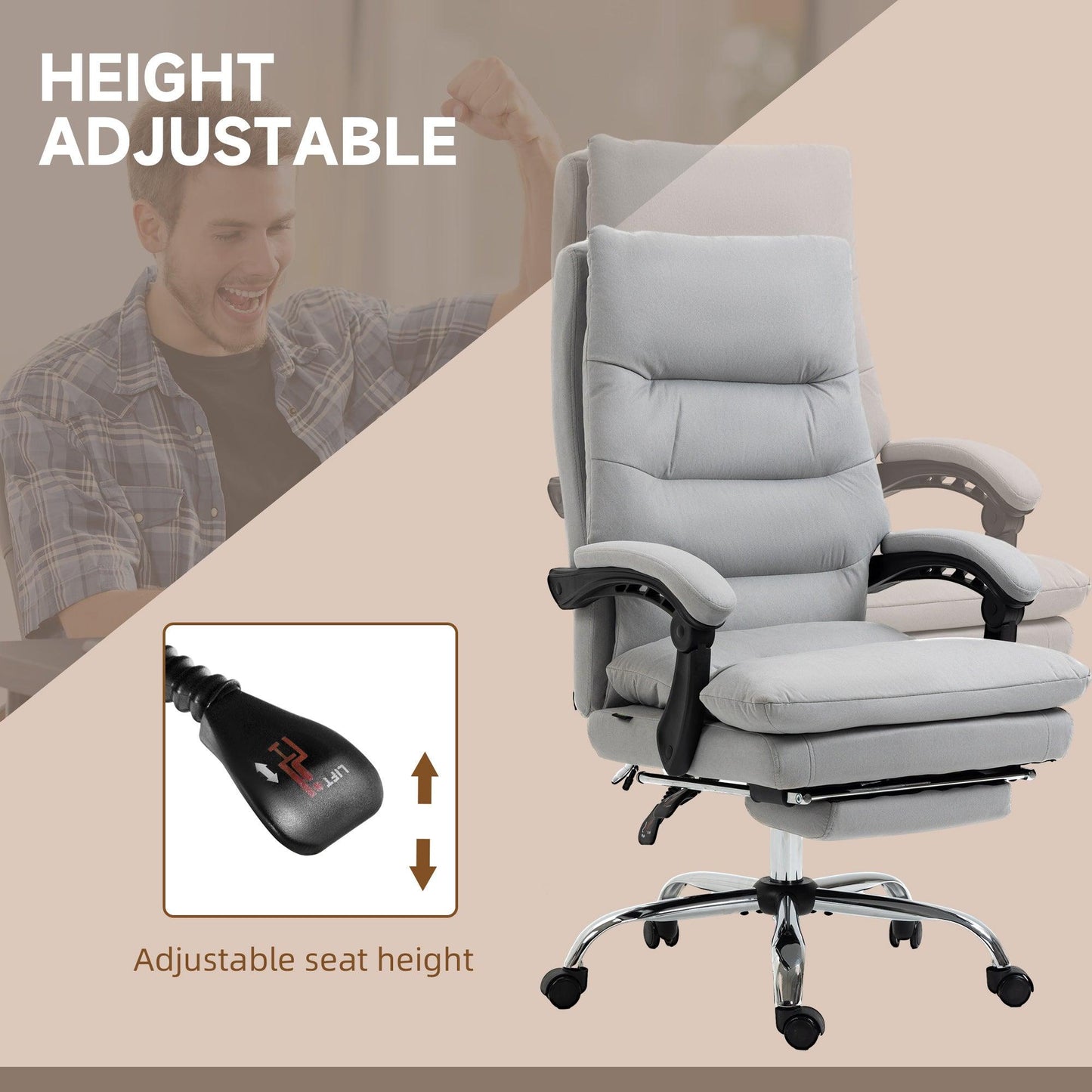 Vinsetto Microfibre Vibration Massage Office Chair with Heat, Footrest, Grey - ALL4U RETAILER LTD