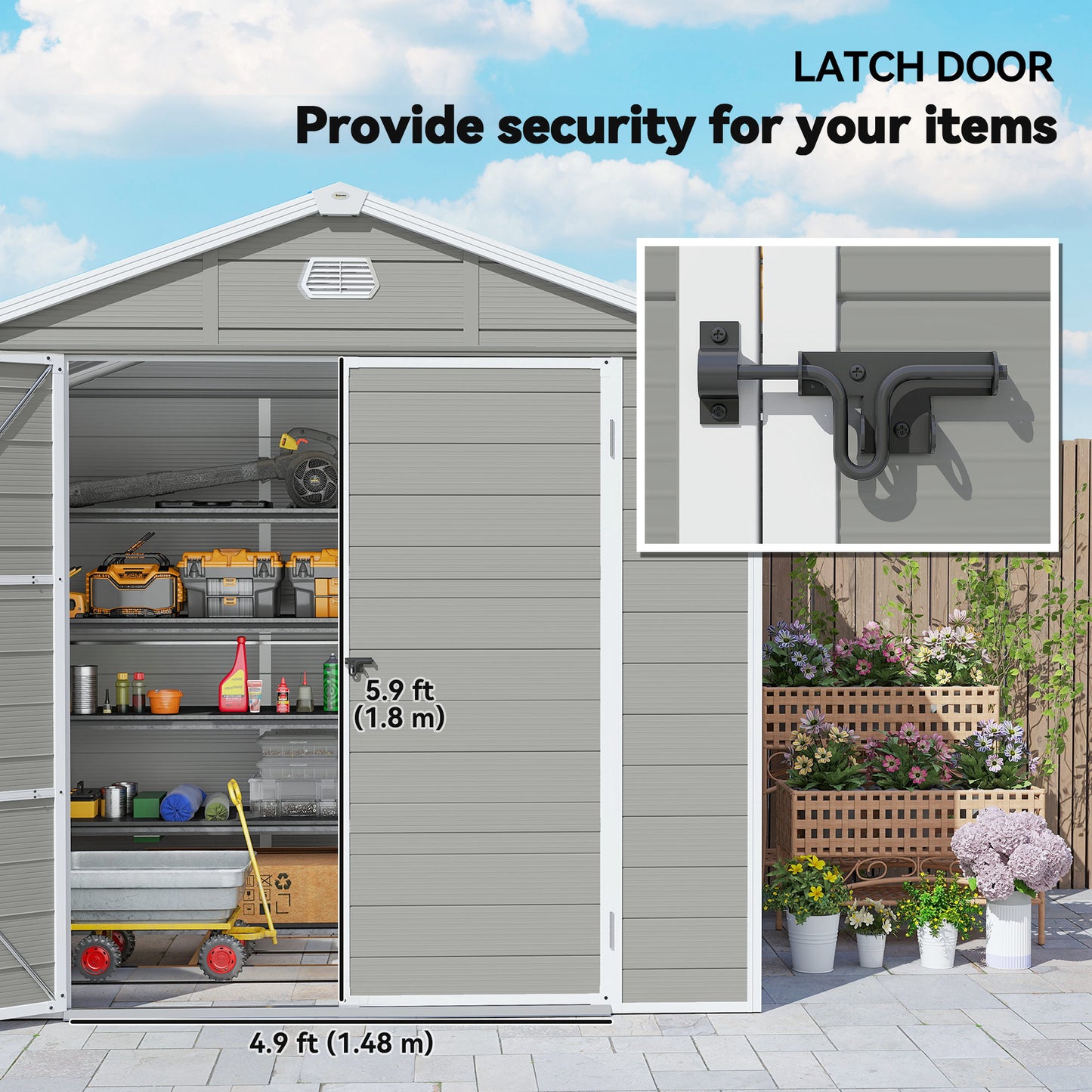 Outsunny 7.9 By 6.2 Ft Aluminium Frame Rust Resistant Waterproof Garden Tool Shed With Galvanised Foundation Light Grey