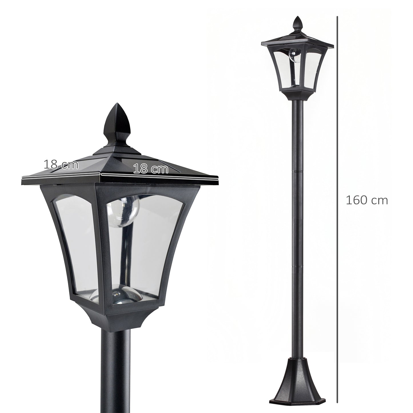 Outsunny Two Pack Garden Solar Post Lights With Sensor Dimmable LED Lantern Bollard Pathway Light 1.6M Tall Black