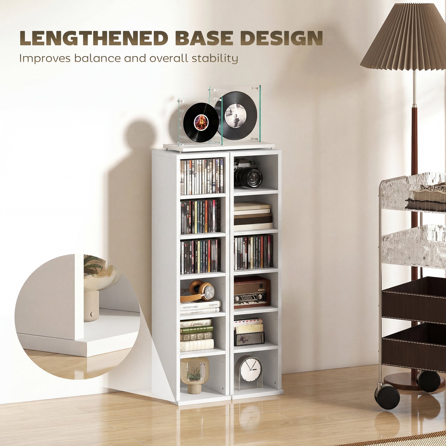 HOMCOM Set of 2 CD Media Display Shelf Units Tower Rack with Adjustable Shelves White