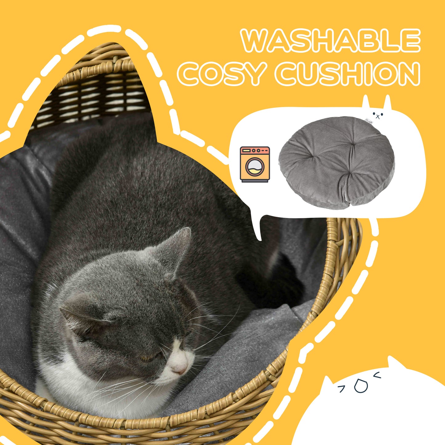 PawHut Wicker Cat Bed with Washable Cushion for Indoor Use, Light Brown - ALL4U RETAILER LTD