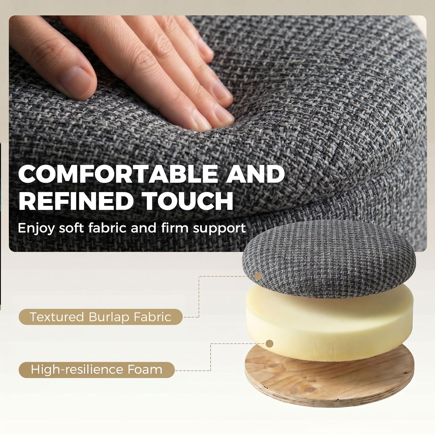 HOMCOM Round Storage Ottoman Bench With Lid And Rubberwood Legs For Living Room Dark Grey