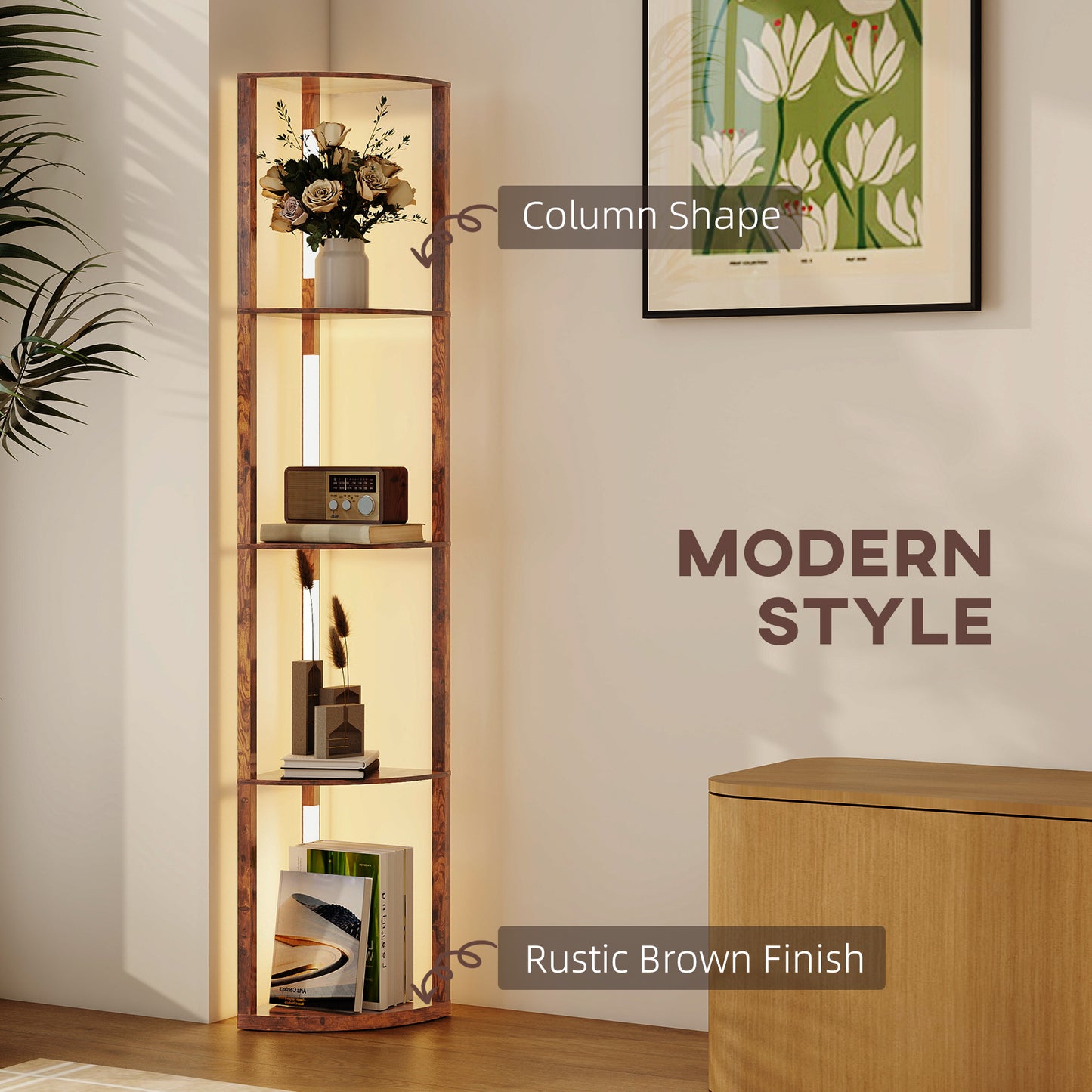 Homcom Three Tier Corner Floor Lamp With Adjustable Brightness And 3000K LED Backlight