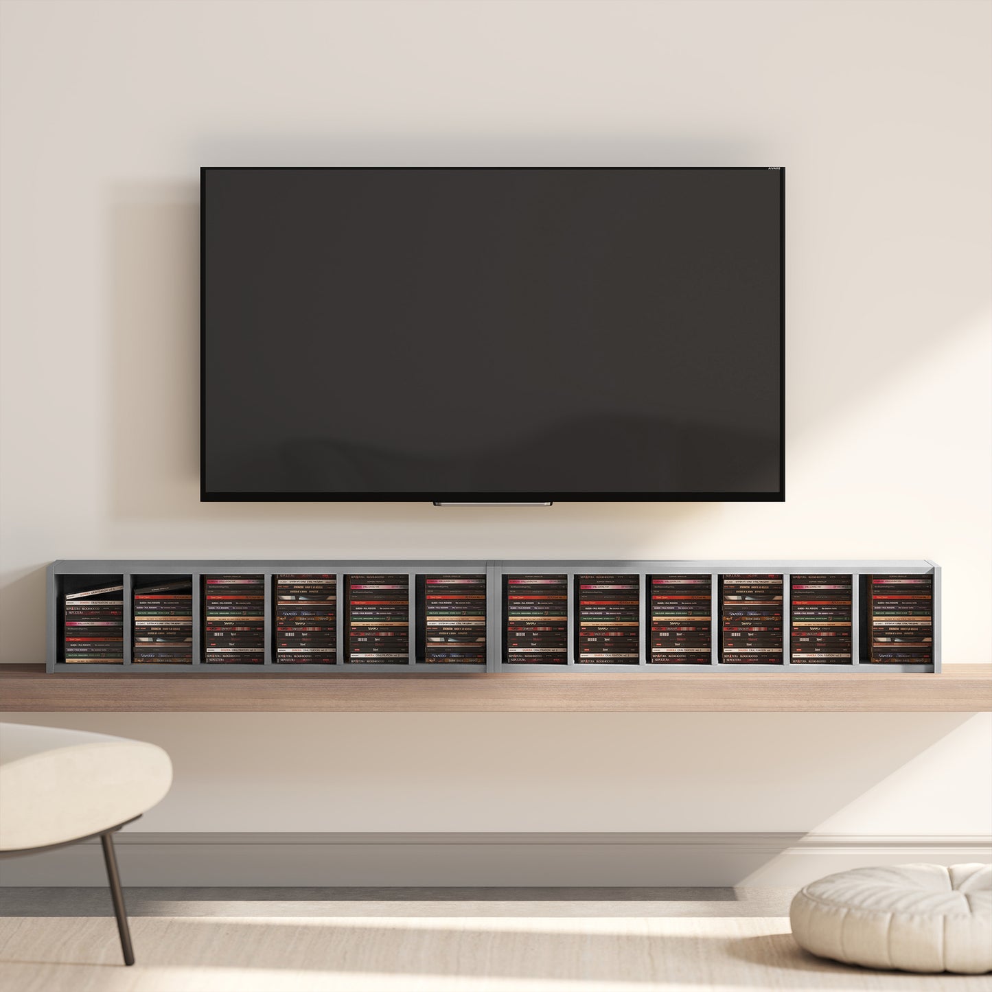 HOMCOM Set of 2 CD Media Display Shelves With Adjustable Shelves Tower Rack Light Grey