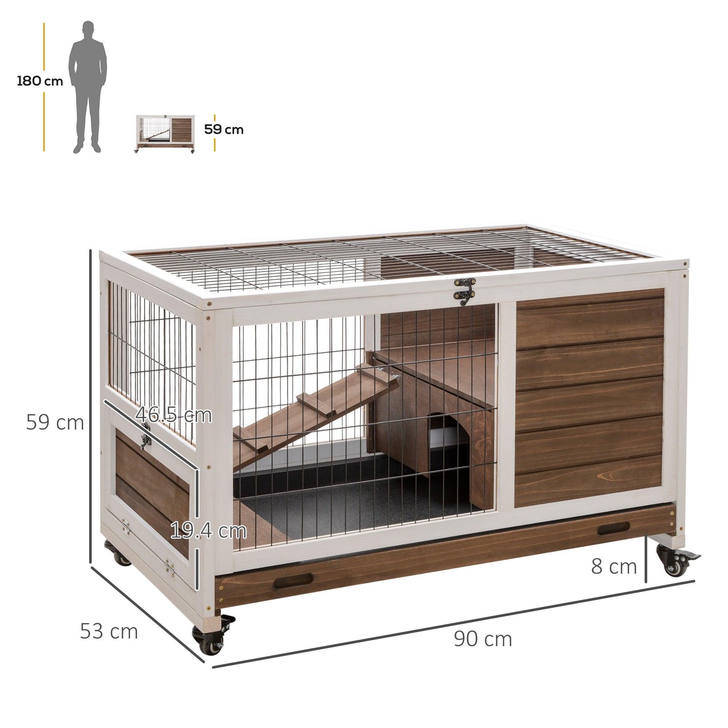 PawHut Wooden Indoor Rabbit Hutch w/ Enclosed Run Brown - ALL4U RETAILER LTD