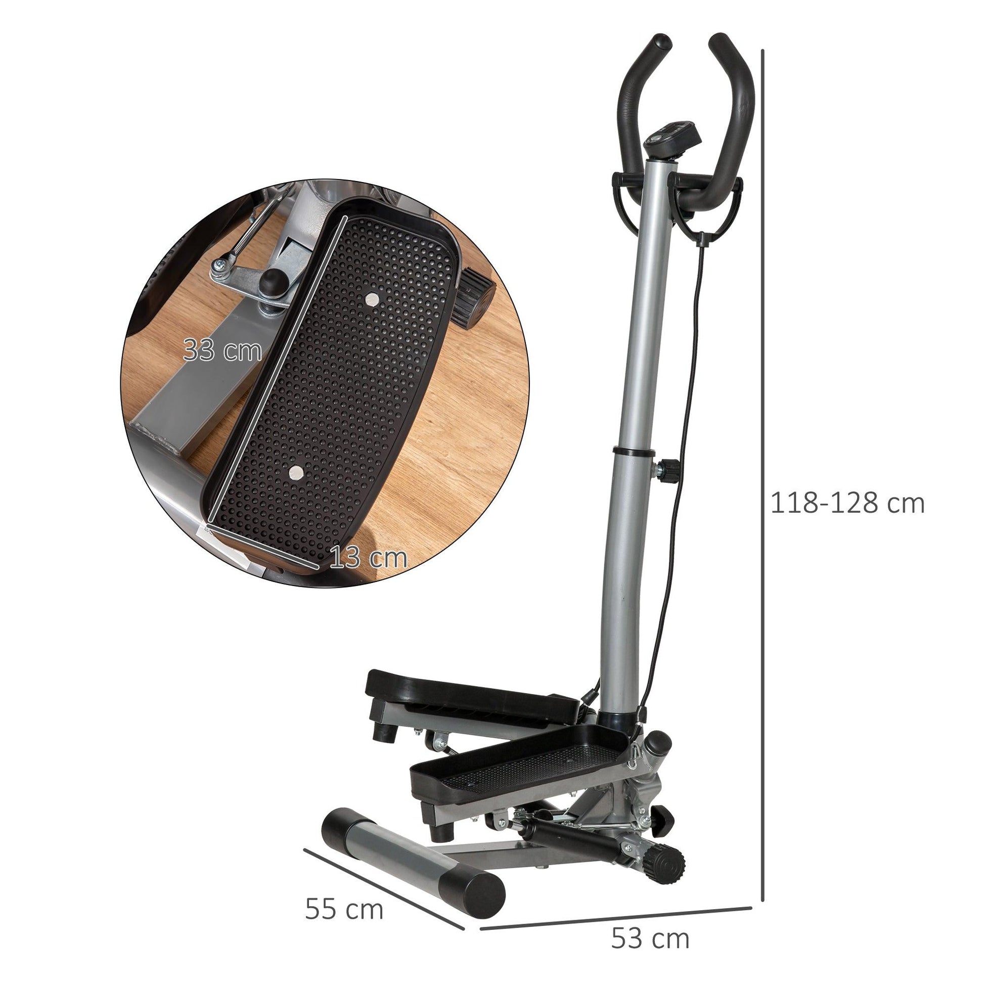 HOMCOM Adjustable Twist Stepper Fitness Step Machine, LCD Screen, Height-Adjust Handlebars, Home Gym, Silver and Black - ALL4U RETAILER LTD