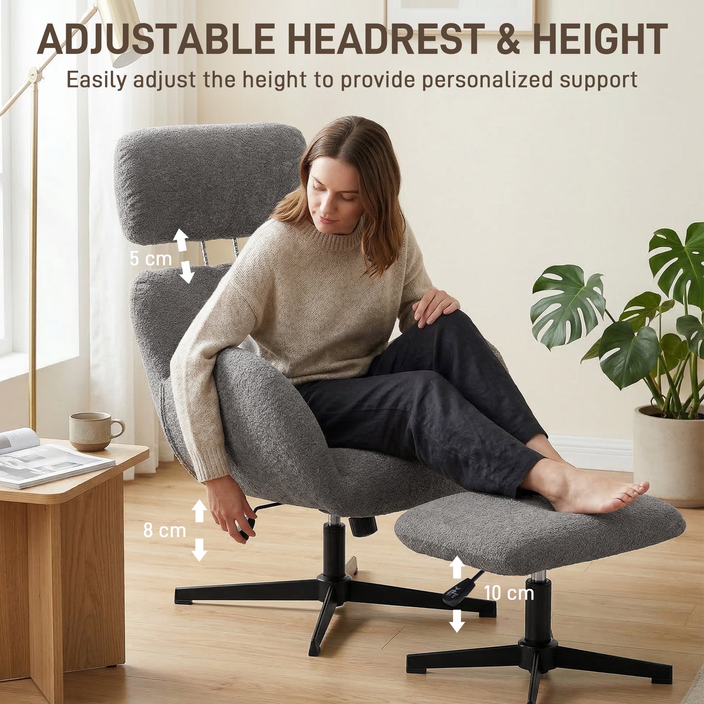 HOMCOM Swivel Armchair And Footstool Set With Adjustable Headrest Height Adjustable Rocking Function In Grey