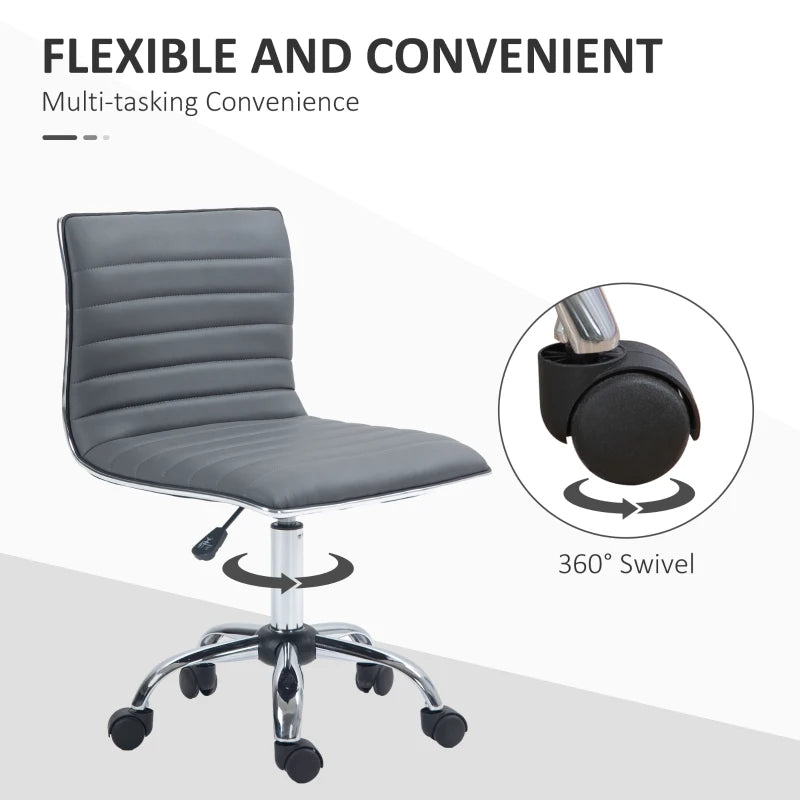 HOMCOM Adjustable Swivel Office Chair - Armless Mid-Back in PU Leather, Chrome Base - Dark Grey - ALL4U RETAILER LTD