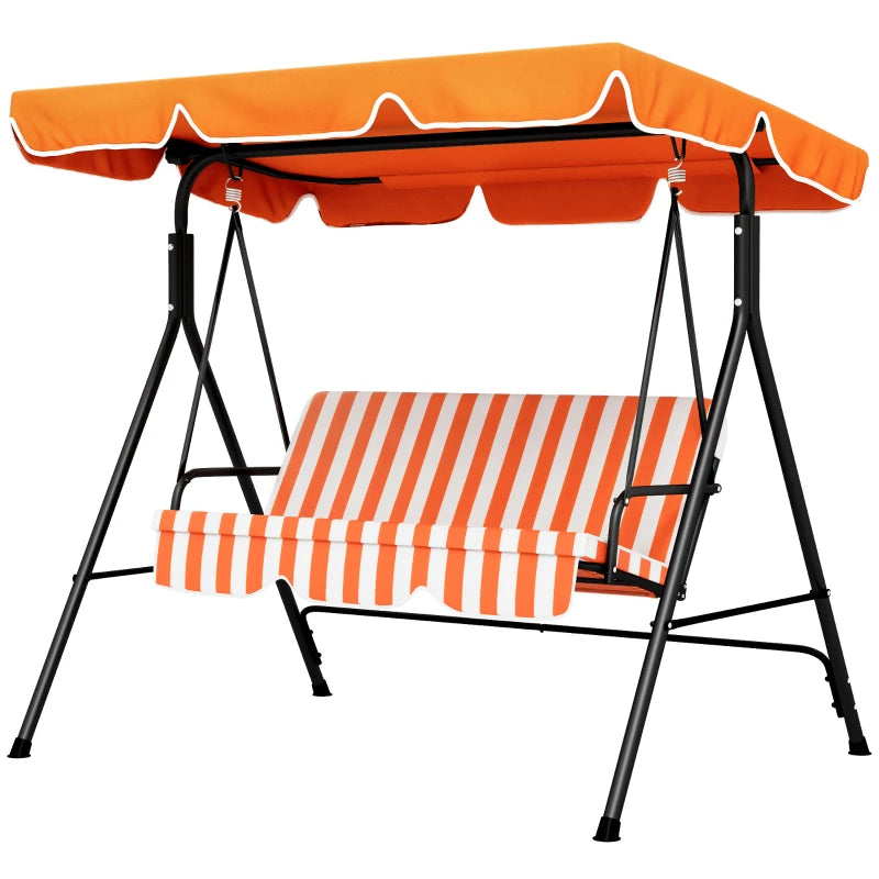 Outsunny 3-Seater Garden Swing Chair with Adjustable Canopy - Vibrant Orange Stripe Design for Stylish Outdoor Comfort - ALL4U RETAILER LTD