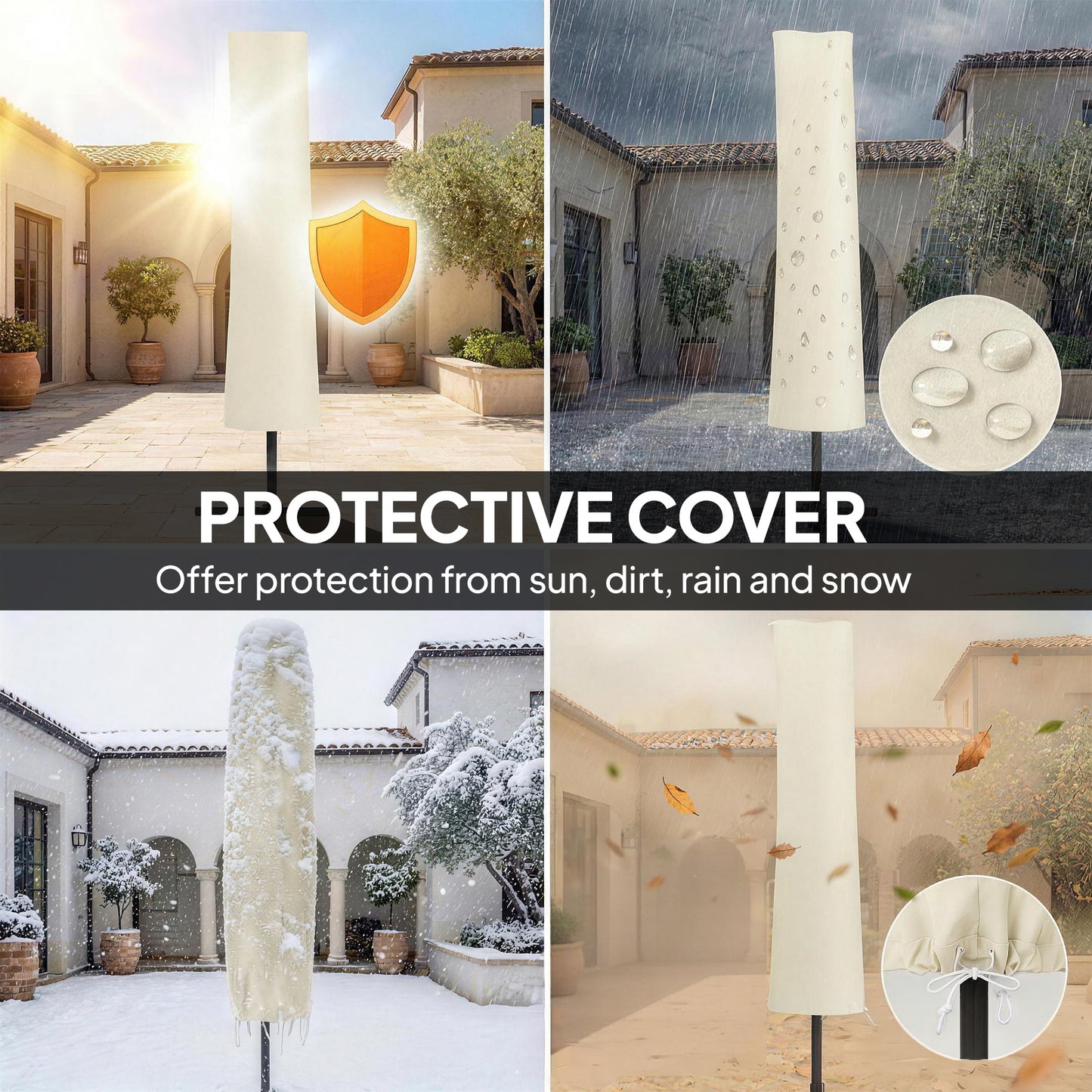 Outsunny 3 x 3 m Garden Cantilever Parasol With Light Cover UPF50 Plus Wind Protection 360 Rotation Cream White