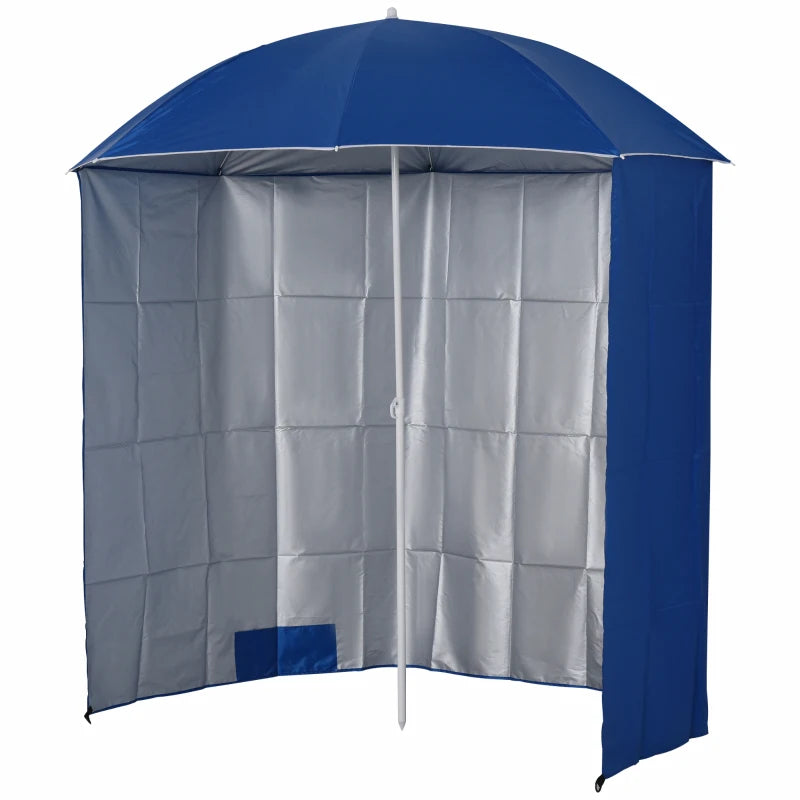 Outsunny 88" Arc 2.2M Blue Fishing Umbrella Beach Parasol with Sides - Brolly Shelter Canopy Shade, Includes FREE Carry Bag - ALL4U RETAILER LTD