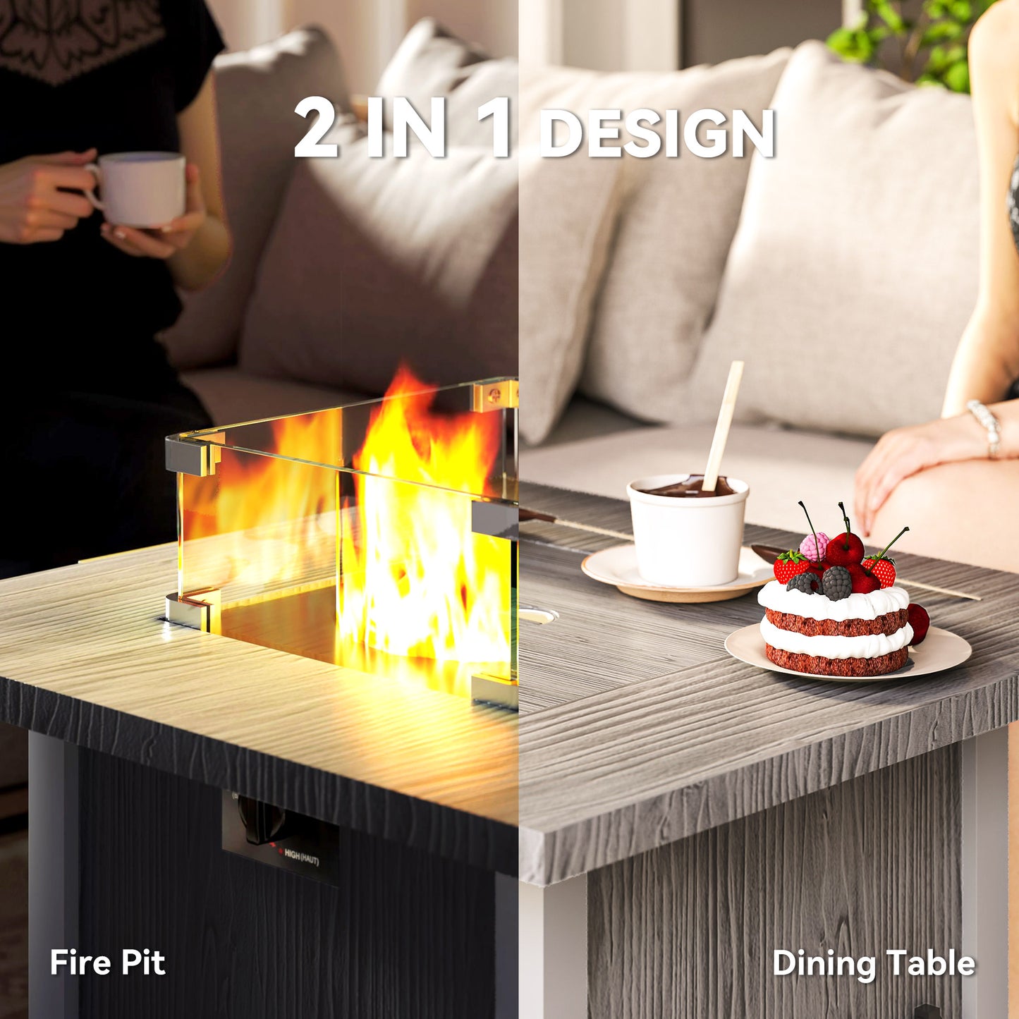 Outsunny 50,000 BTU Gas Fire Pit Table With Cover Dark Grey For Outdoor Dining And Warmth