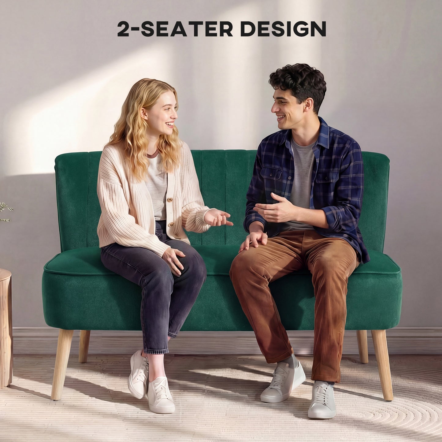 HOMCOM 46 Inch Upholstered Loveseat Sofa 2 Seat With Thick Padded Cushions And Rubber Wood Legs Dark Green