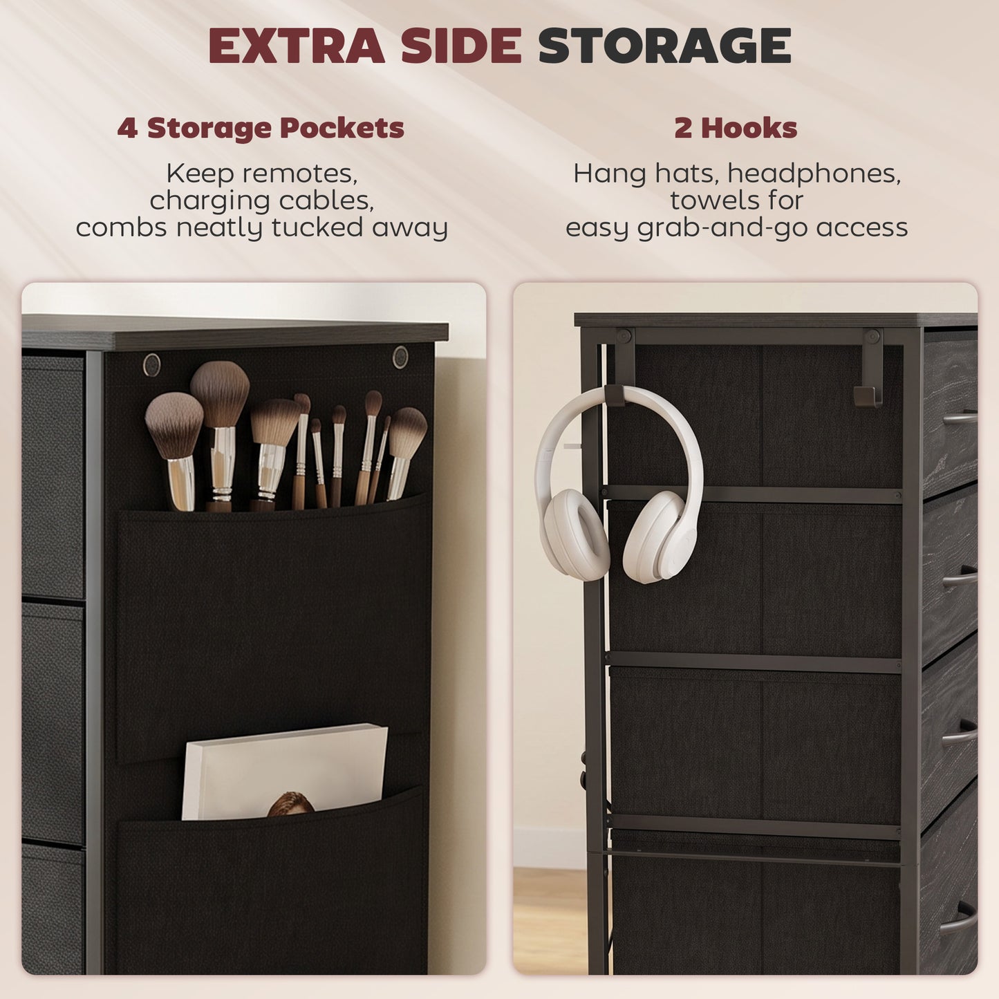 Homcom 8 Drawer Chest Fabric Dresser Steel Frame Bedroom Storage Black