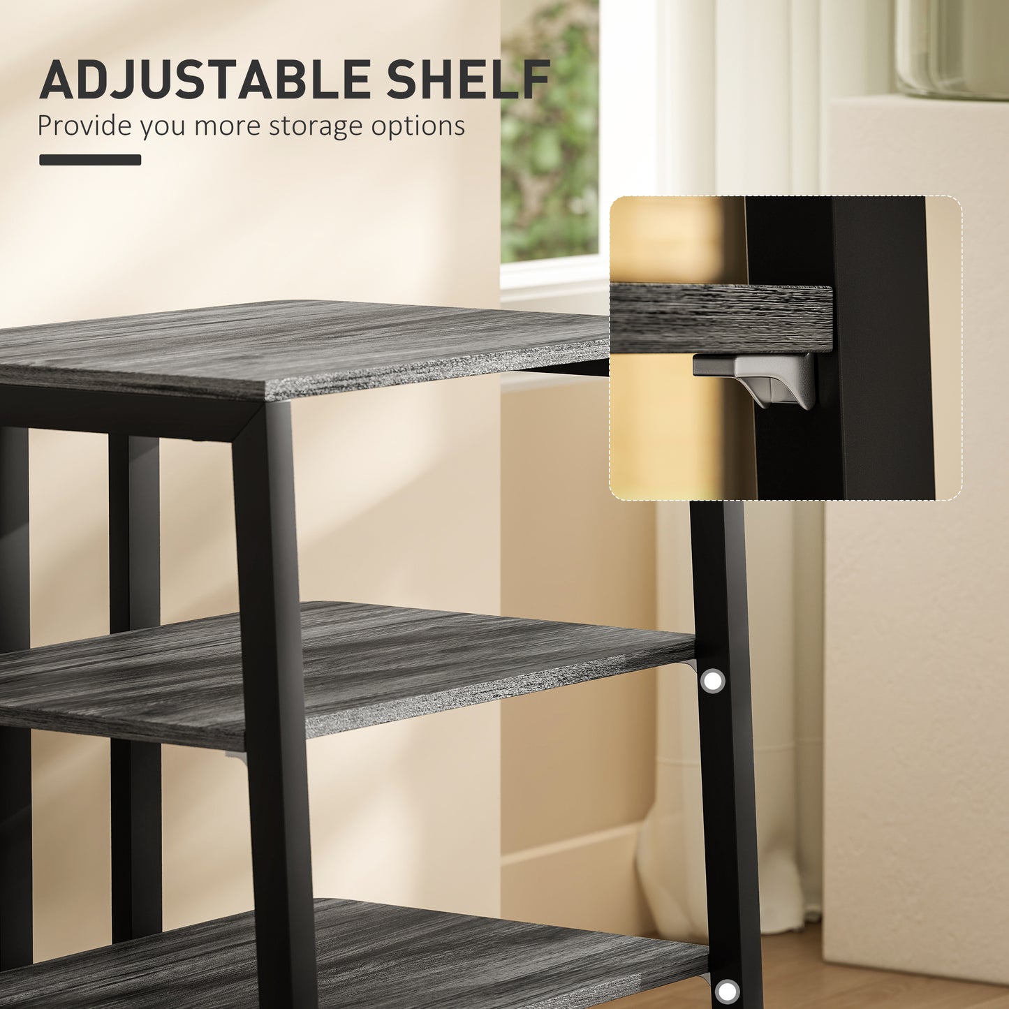 HOMCOM HiFi Stand With Four Storage Shelves In Dark Grey Adjustable Middle Shelves And Sturdy Steel Frame