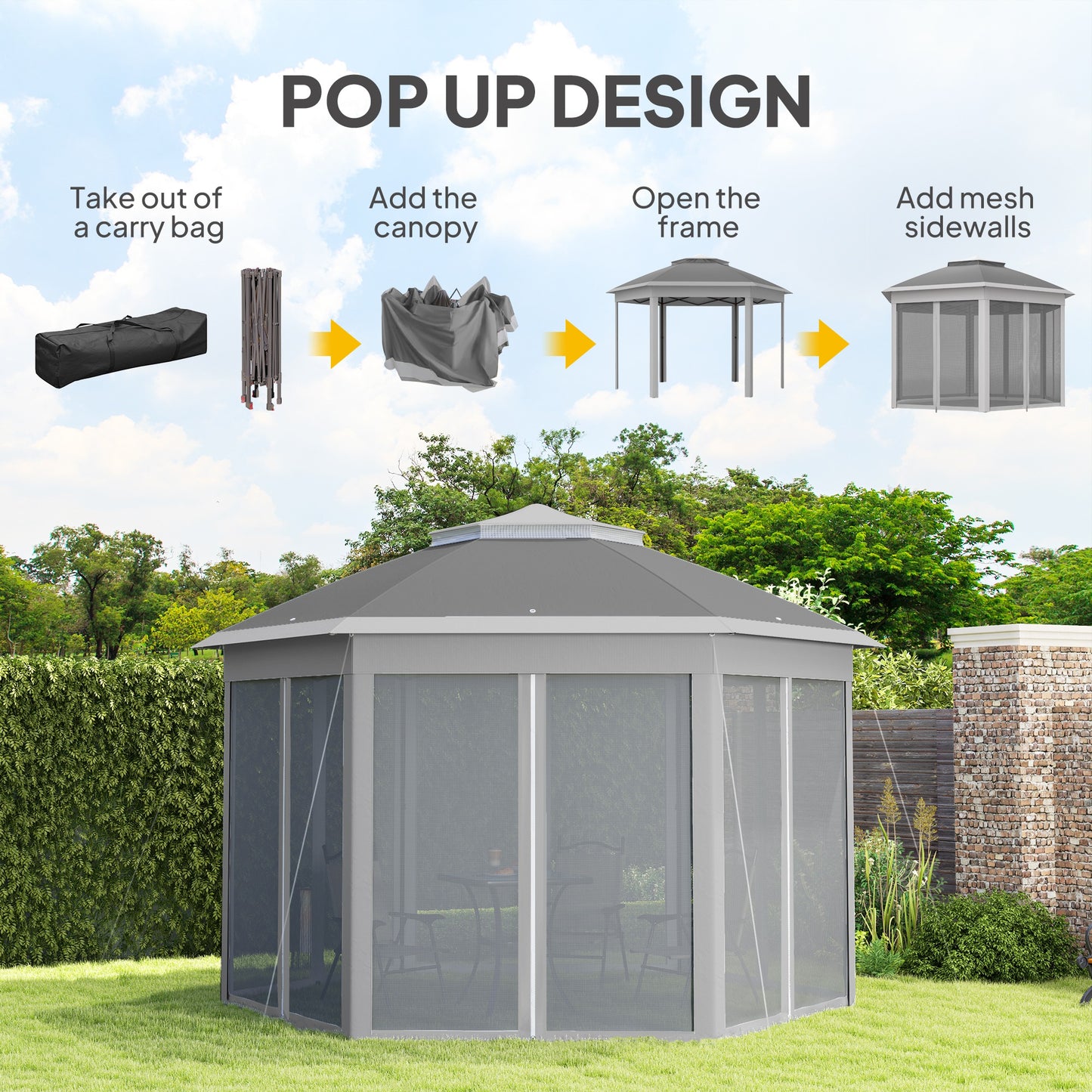 Outsunny 3x4m Garden Gazebo Pop Up Tent With Netting Double Roof Instant Shelter For Outdoor Patio
