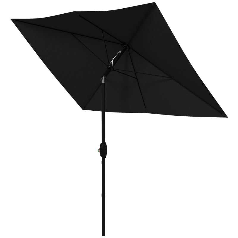 Outsunny 2x3m Rectangular Garden Parasol Umbrella - Outdoor Market Sun Shade with Crank & Push Button Tilt, 6 Ribs, Aluminium Pole - Black - ALL4U RETAILER LTD