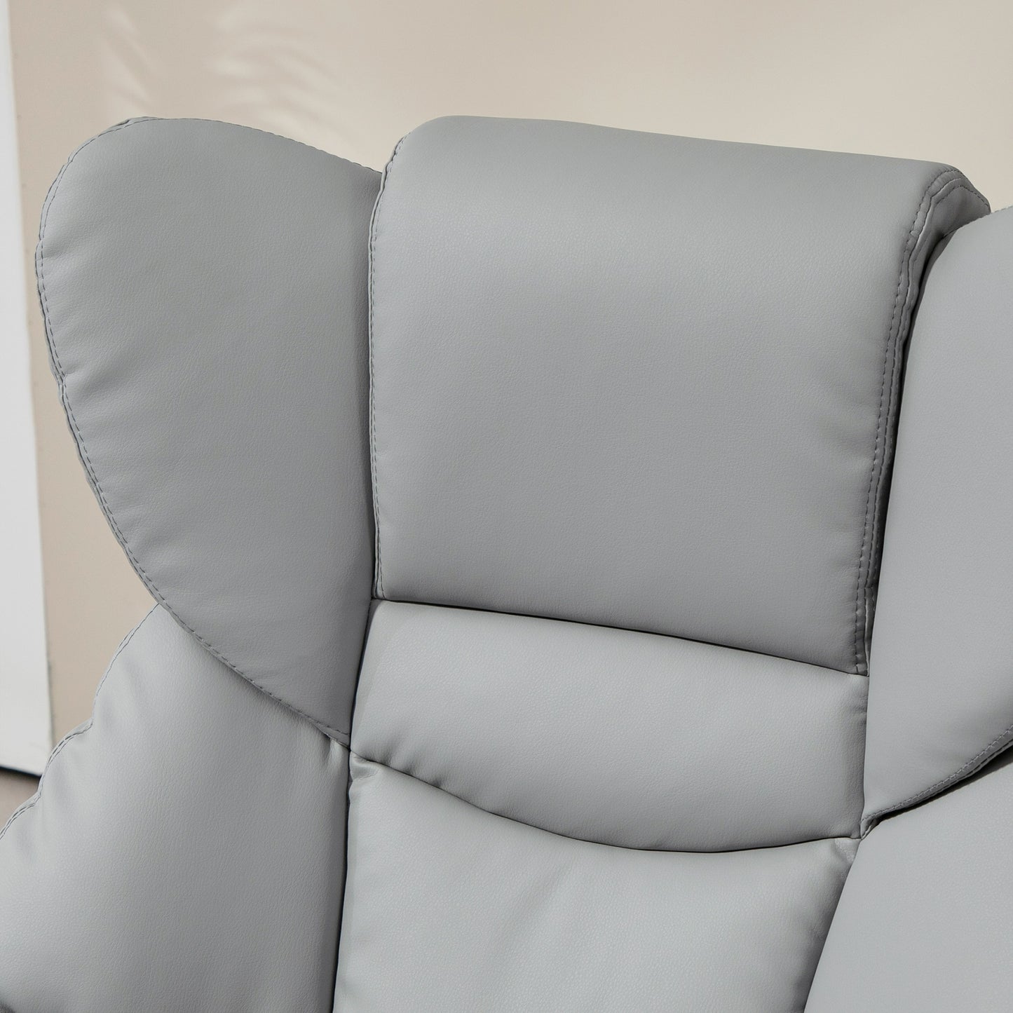 HOMCOM 360 Degree Swivel Recliner Chair With Footstool Light Grey PU Leather Manual Armchair With Solid Wood Base