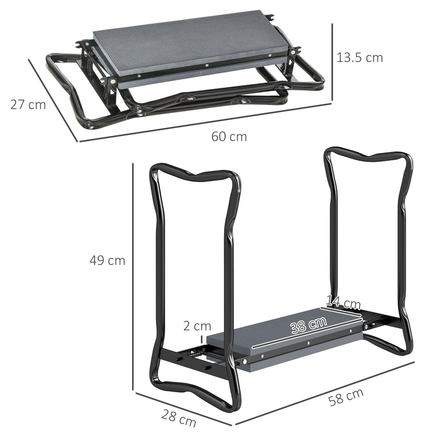 Outsunny 2 In 1 Garden Kneeler Seat Foldable Bench With Kneeling Pad And Knee Protector Grey