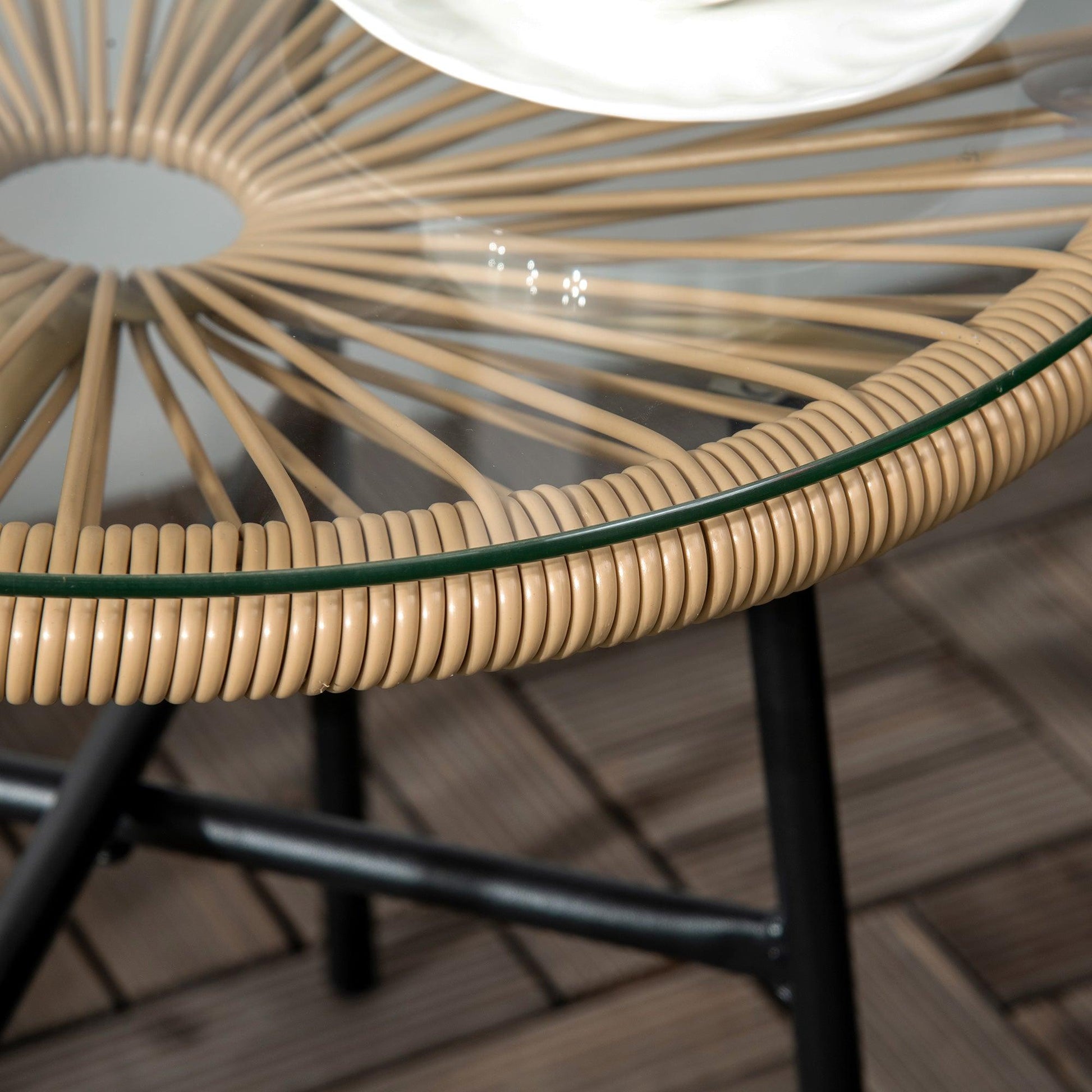 Outsunny Rattan Side Table w/ Round PE Rattan and Tempered Glass Table Top - ALL4U RETAILER LTD