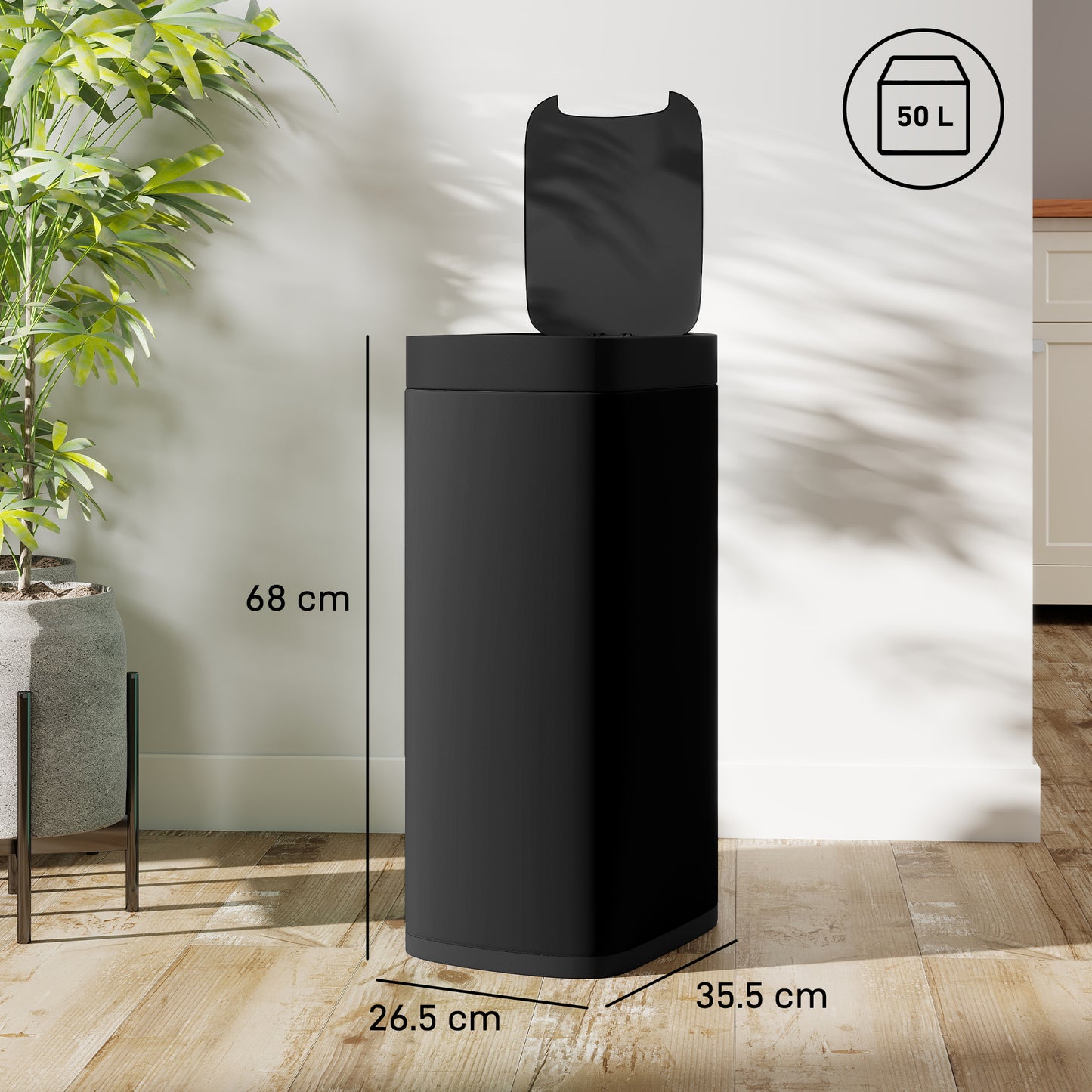 HOMCOM 50L Sensor Bin Automatic Trash Can With Manual Override Battery Powered Inner Bucket Free For Kitchen And Bedroom