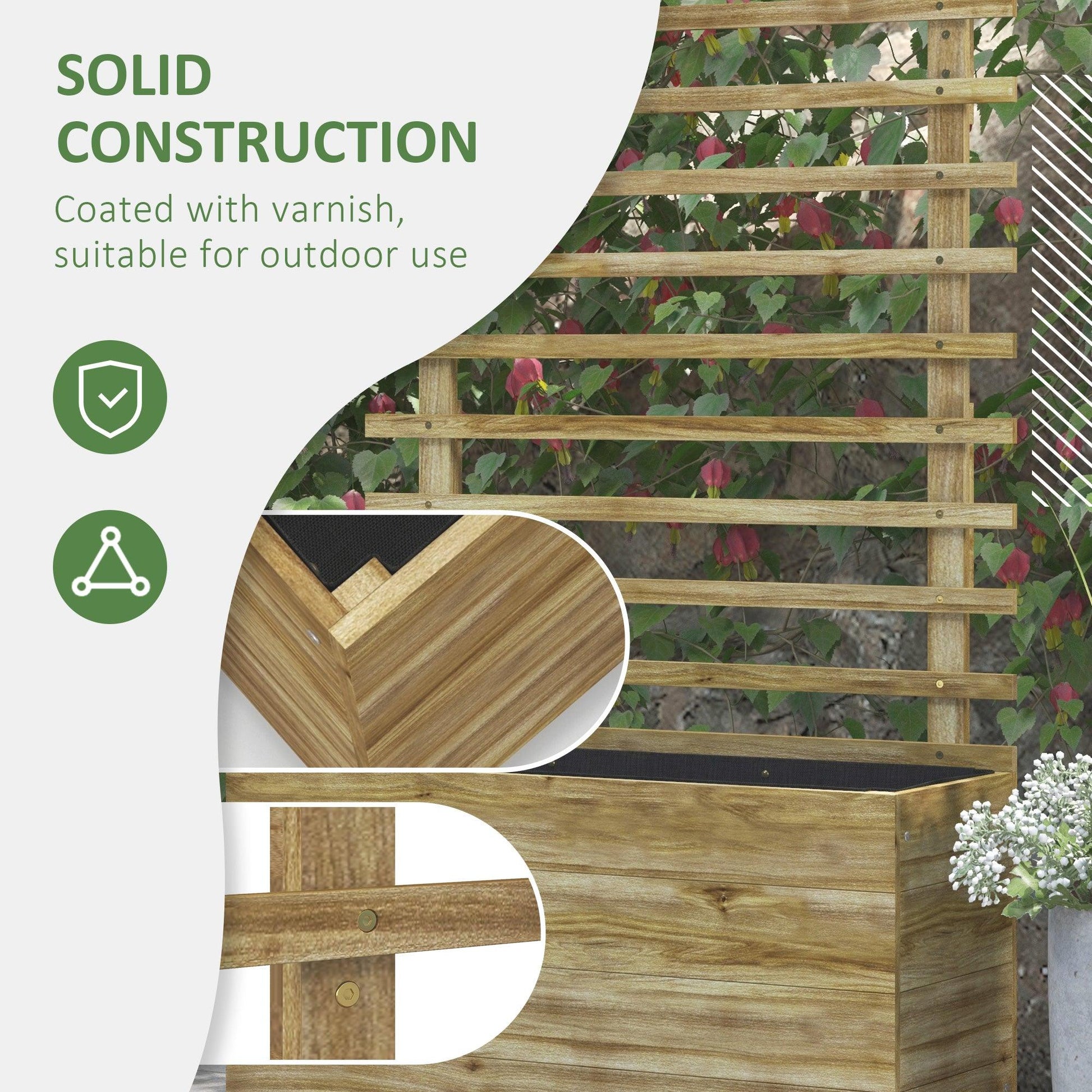 Outsunny Wooden Garden Raised Bed with Trellis, Planter Box with 4 Wheels for Climbing Plants, 76x30x155cm, Natural - ALL4U RETAILER LTD