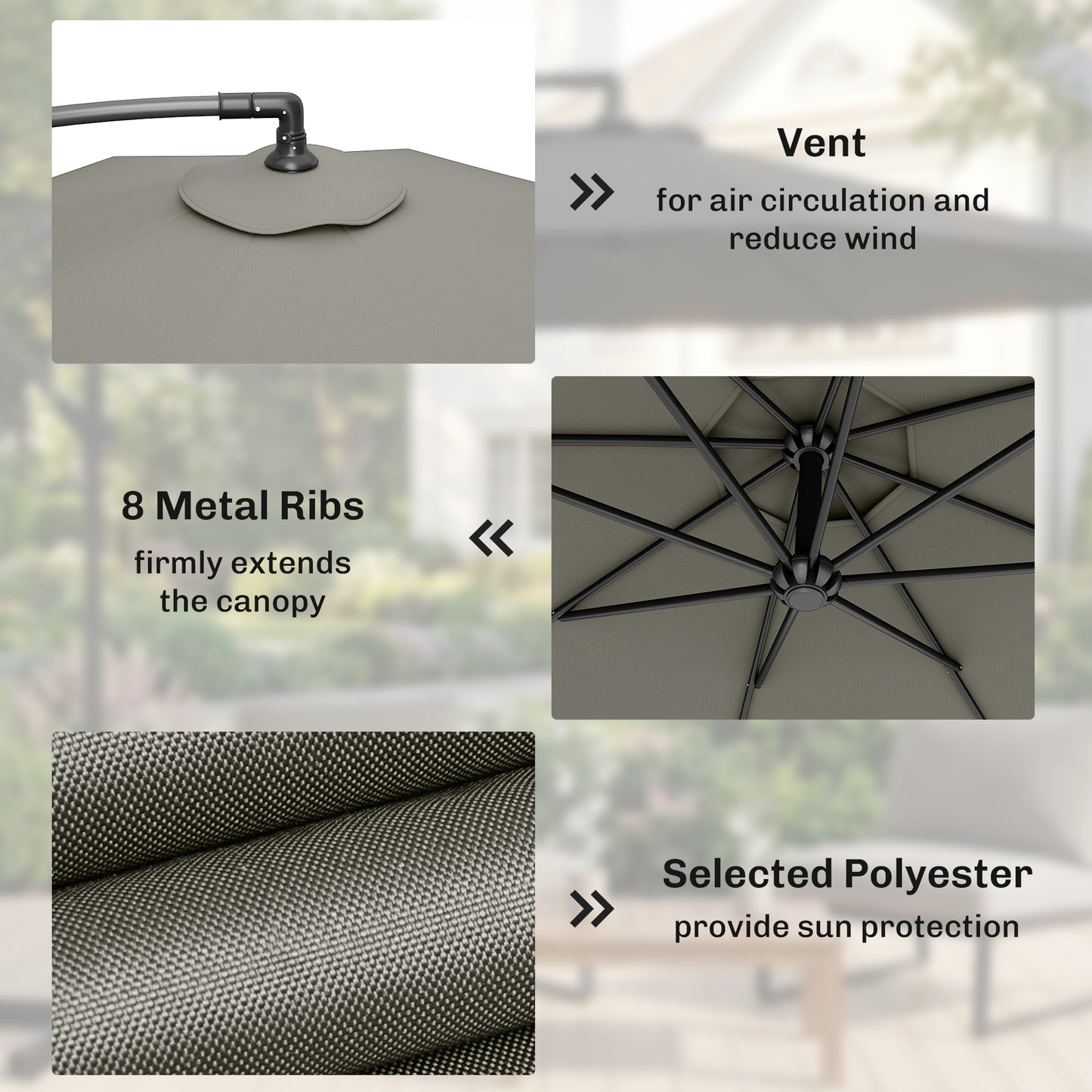 Outsunny 3M Overhanging Cantilever Parasol With Cross Base Light Grey Outdoor Umbrella For Patio