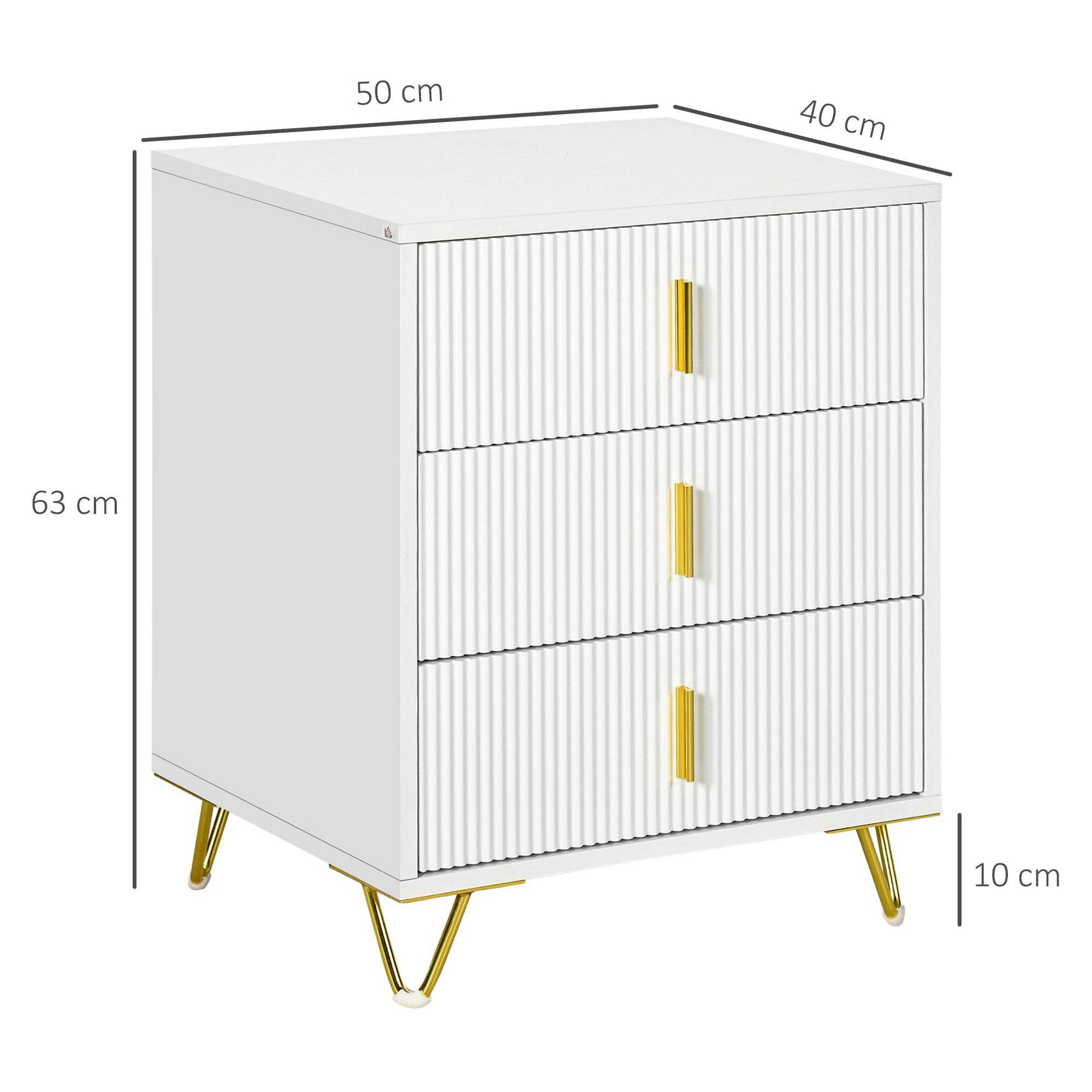 HOMCOM Chic Three-Drawer Storage Unit - White with Gold Accents - ALL4U RETAILER LTD
