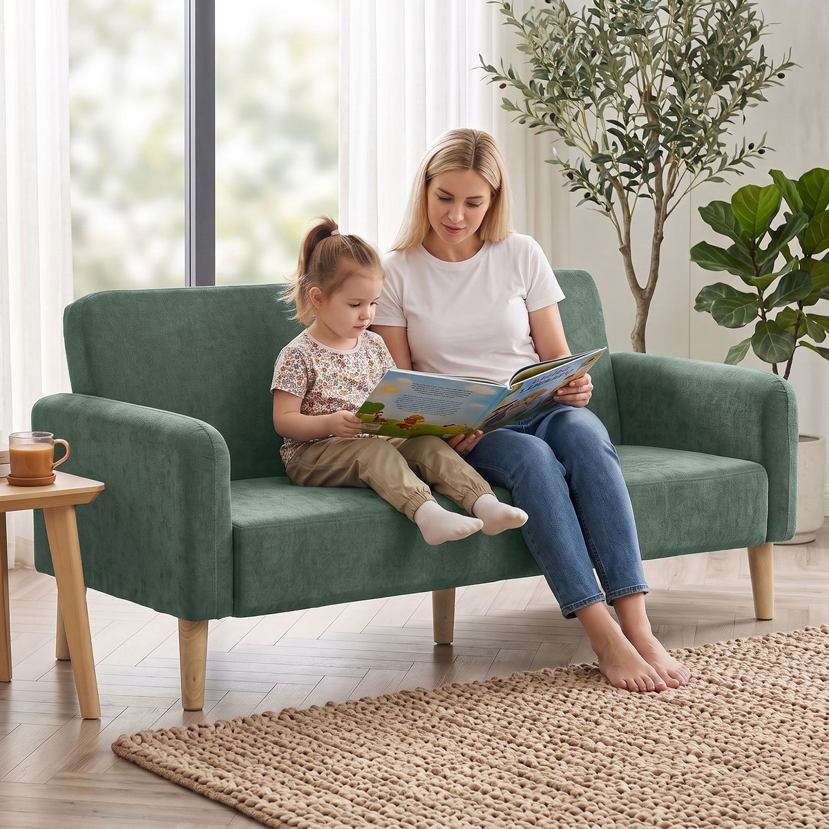 Homcom 2 Seater Velvet Sofa Small Couch With Thick Padding Dark Green