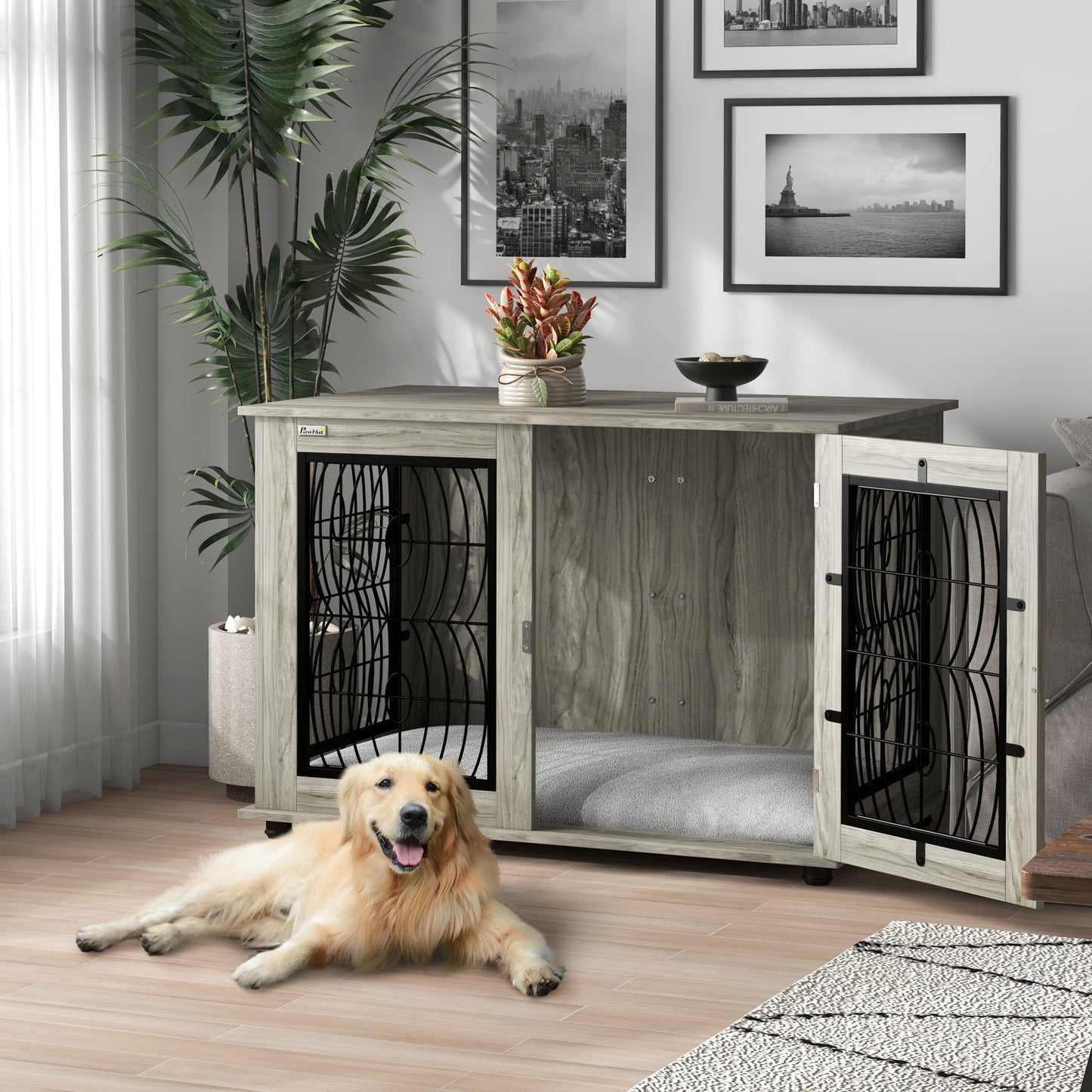 PawHut 44.5" Stylish Indoor Dog Crate with Cushion and Lockable Door for Extra Large Dogs - ALL4U RETAILER LTD