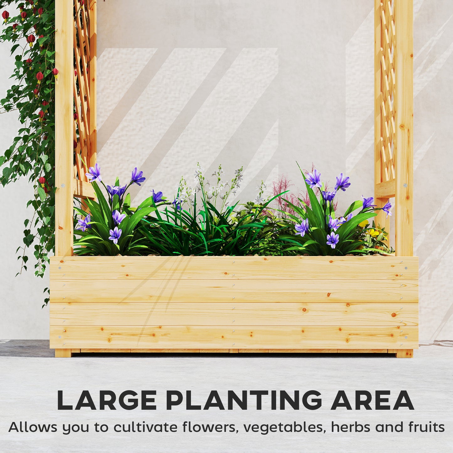 Outsunny Wooden Garden Planter With Trellis Raised Bed Box For Vegetables Herbs And Flowers 110 x 44 x 113 cm Natural