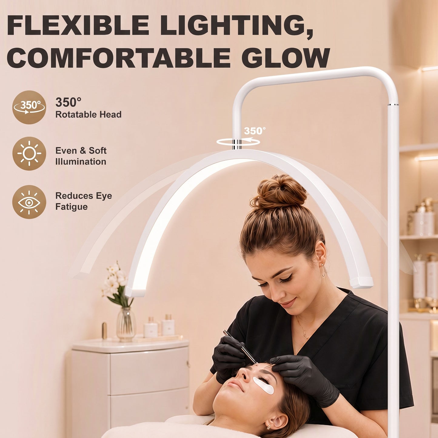 HOMCOM Half Moon Floor Lamp Dimmable 7 Color Rotating Makeup Vanity Light White