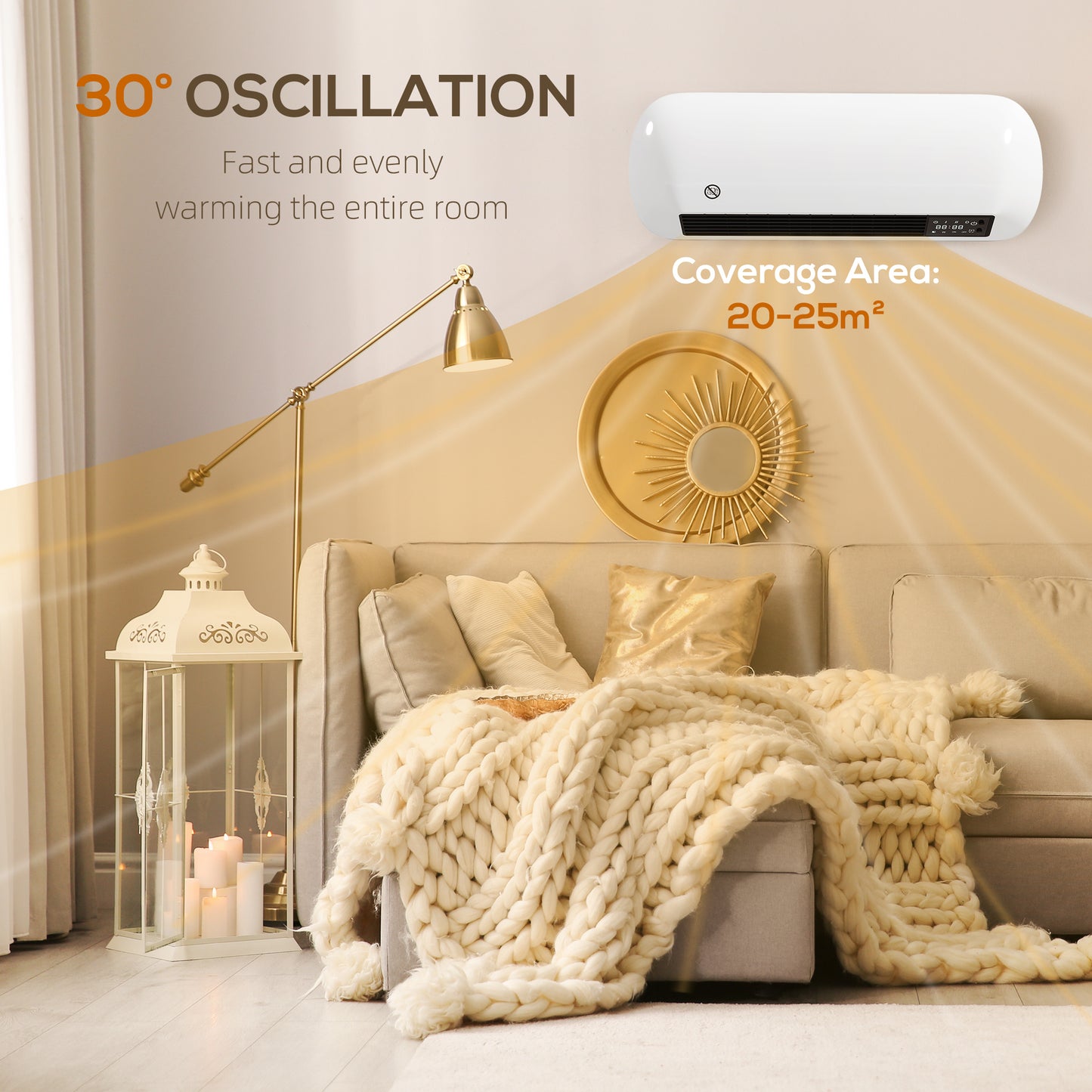 HOMCOM 2000W Ceramic Heater with Fan and Remote Programmable Schedule Adjustable Thermostat Wall Mount White