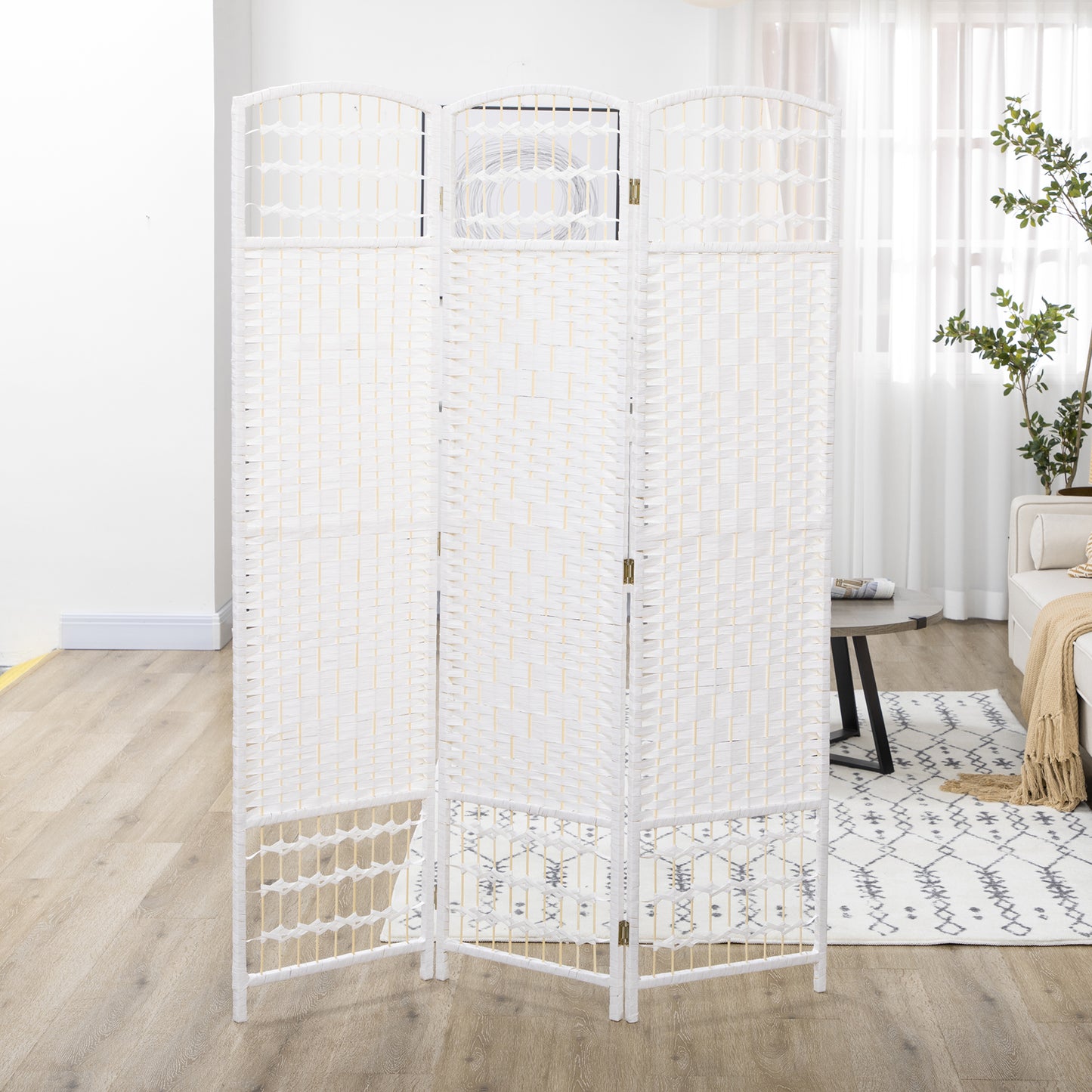 HOMCOM 3 Panel Folding Room Divider Privacy Screen Paravent Partition For Living Room And Bedroom White