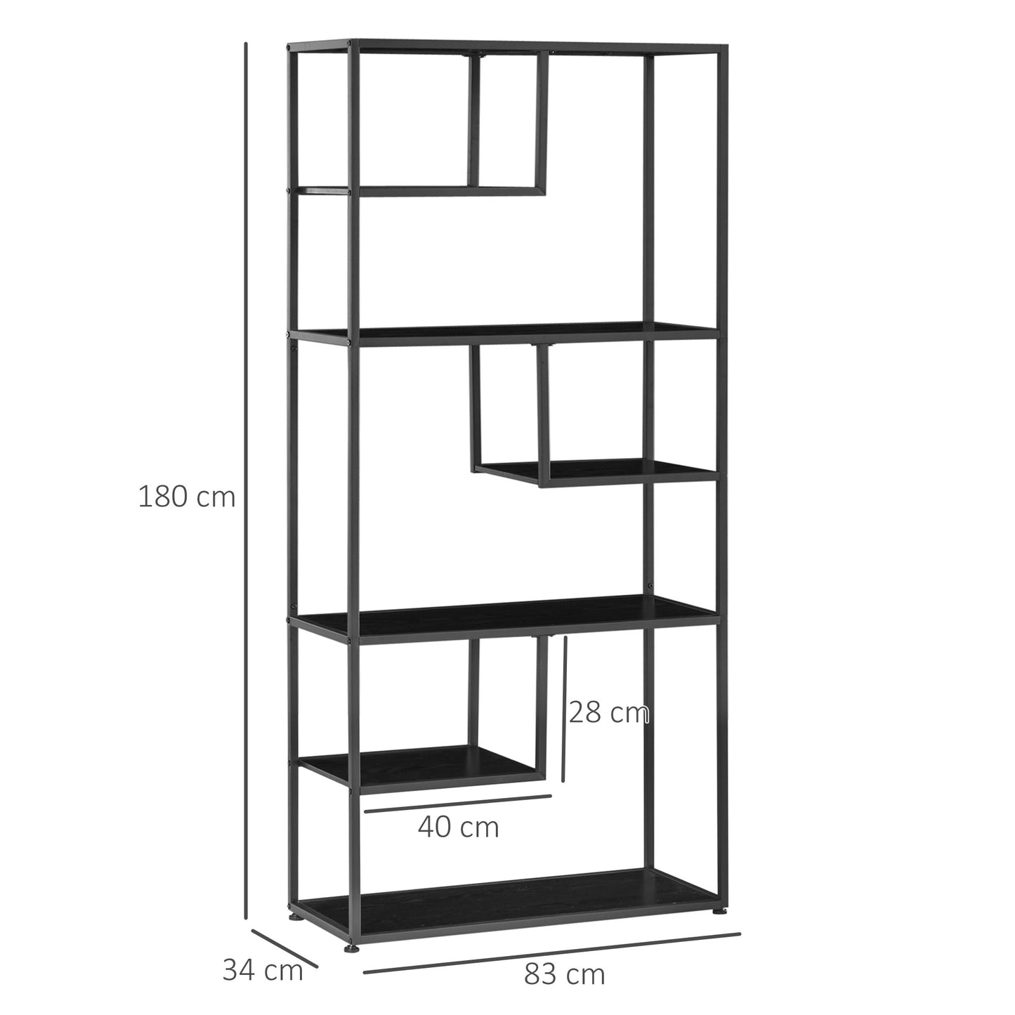 HOMCOM Industrial Accent Display Rack 7 Tier Bookcase, Display Rack for Living Room, Office, Bedroom, Black