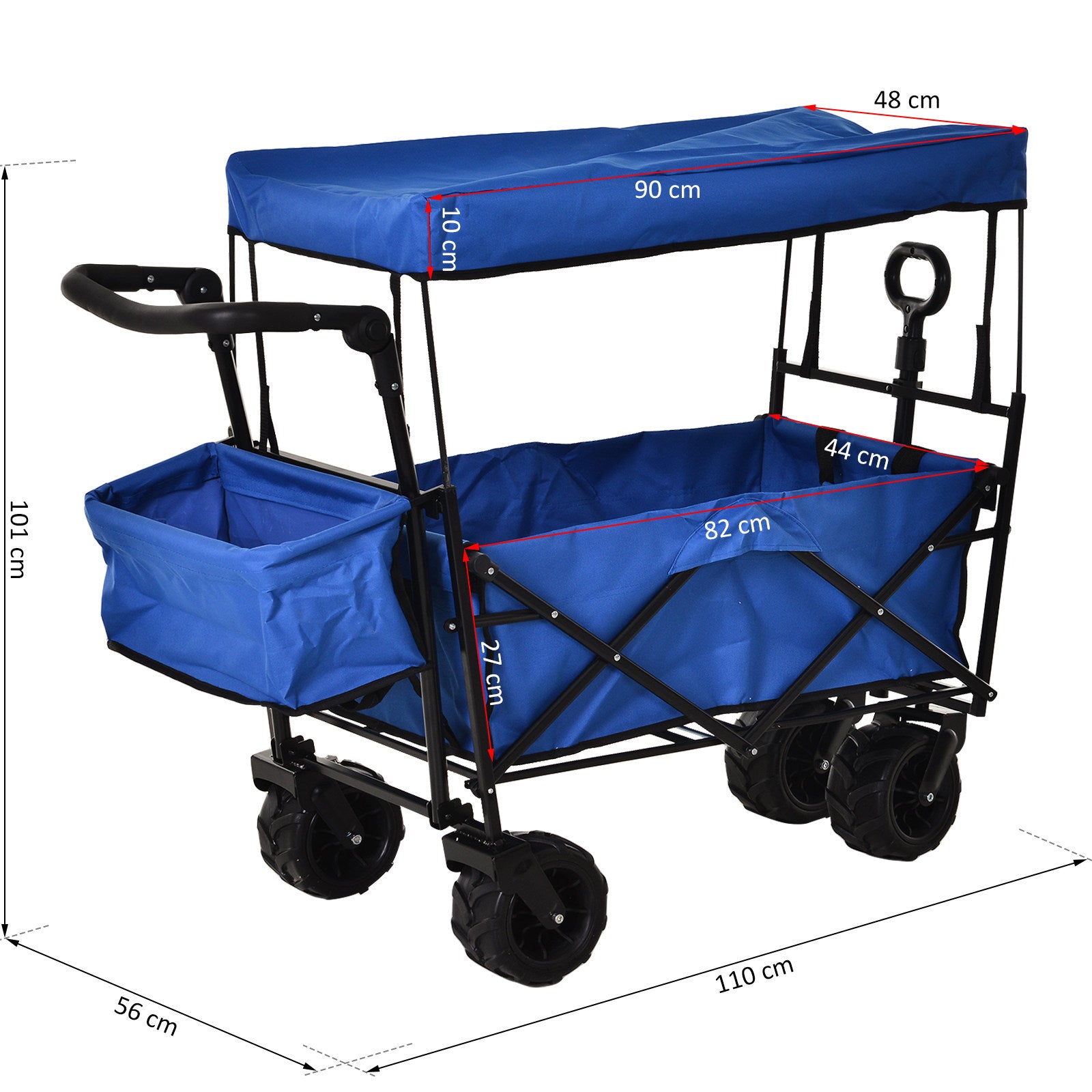 DURHAND Blue Folding Storage Trolley Cart with Canopy and 4 Wheels for Shopping, Camping, and Garden Use - ALL4U RETAILER LTD