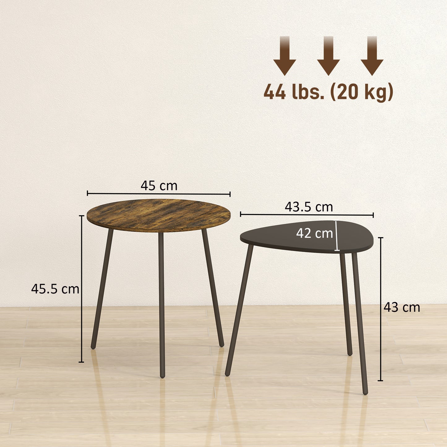 HOMCOM Nesting Side Table Set Of 2 Rustic Brown Space Saving Wood Effect Furniture