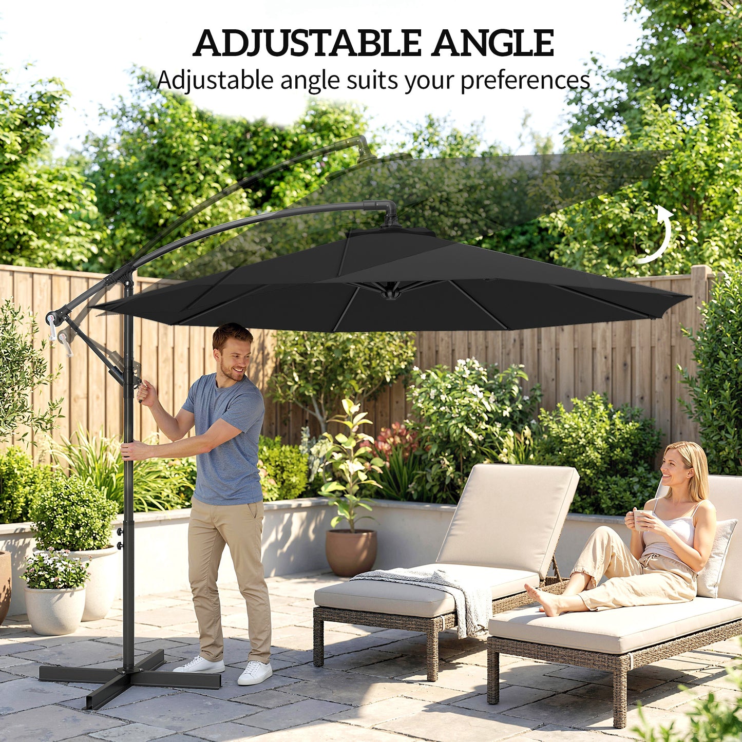 Outsunny 3m Overhanging Cantilever Parasol With Cross Base Black For Patio Garden Sun Shade And Durable Canopy