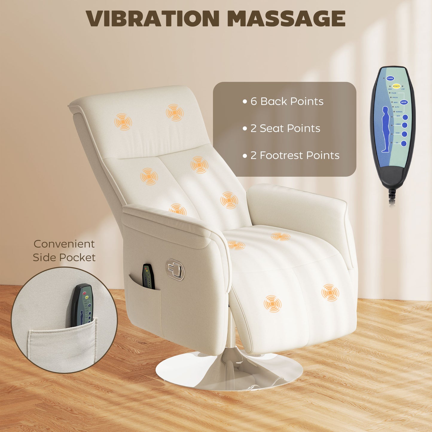 HOMCOM 10 Point Massage Recliner Armchair Cream With 135 Degree Back Recline And Retractable Footrest