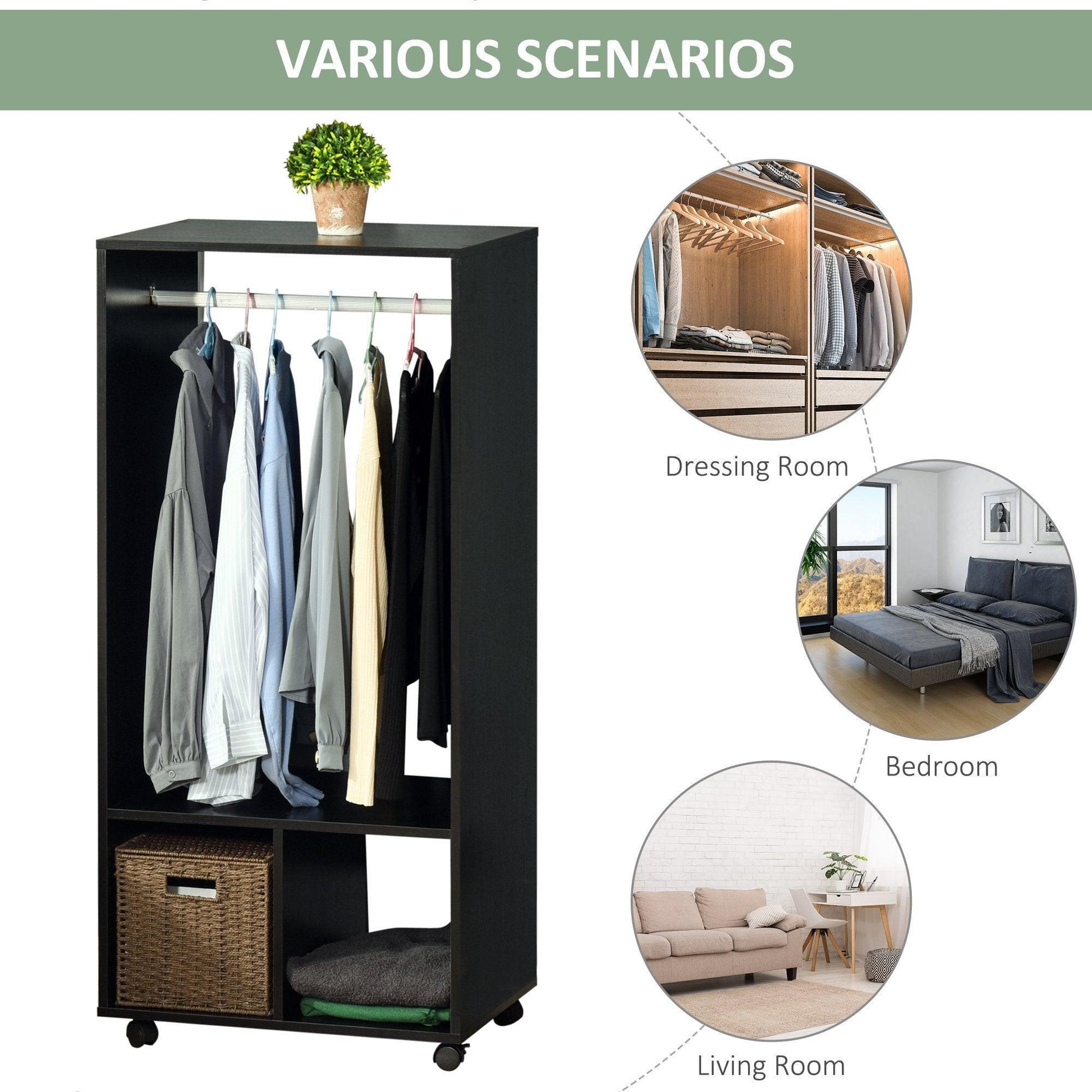 HOMCOM Wardrobe with Rod and Shelves: Easy-to-Move - ALL4U RETAILER LTD