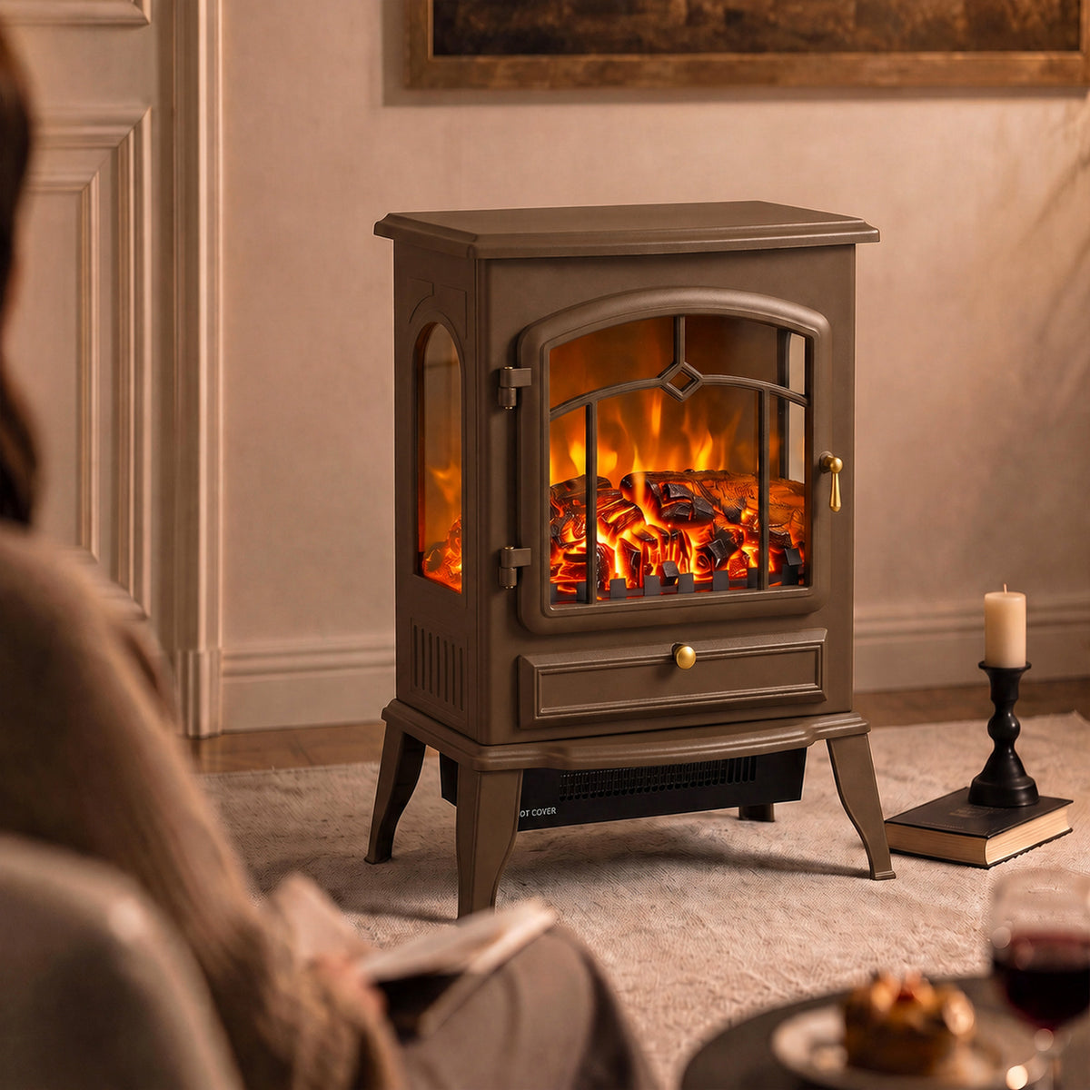 Homcom Electric Fireplace Stove 3 Sided Freestanding Heater with 3D Flame