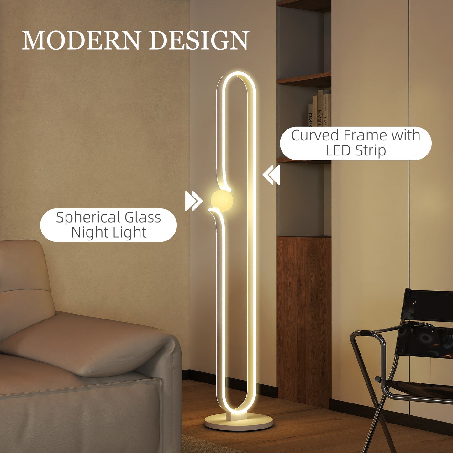 HOMCOM LED Floor Lamp Dimmable With Glass Night Light And Foot Switch For Living Room Bedroom Office White