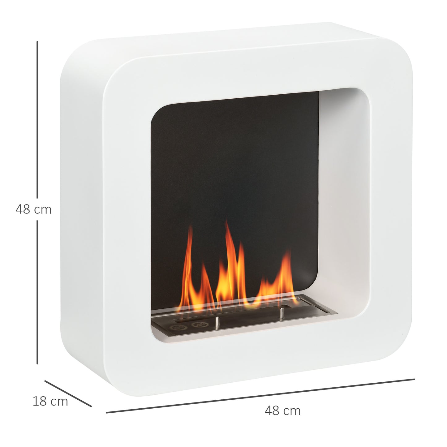 HOMCOM Wall-Mounted Bioethanol Fireplace Heater with 1L Fuel Tank and 2.5 Hour Burn Time - White - ALL4U RETAILER LTD