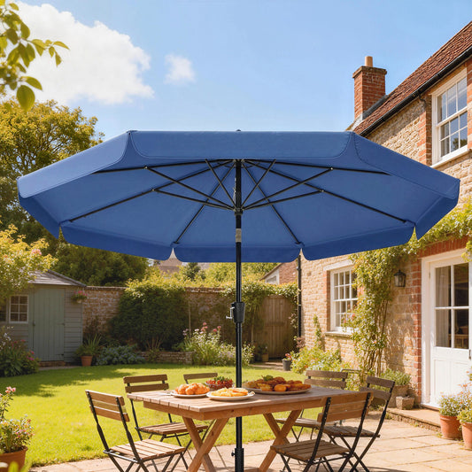 Outsunny 3 Meter Garden Parasol With Tilt Mechanism And Crank Handle UPF 30 Patio Umbrella For Outdoor Tables Dark Blue