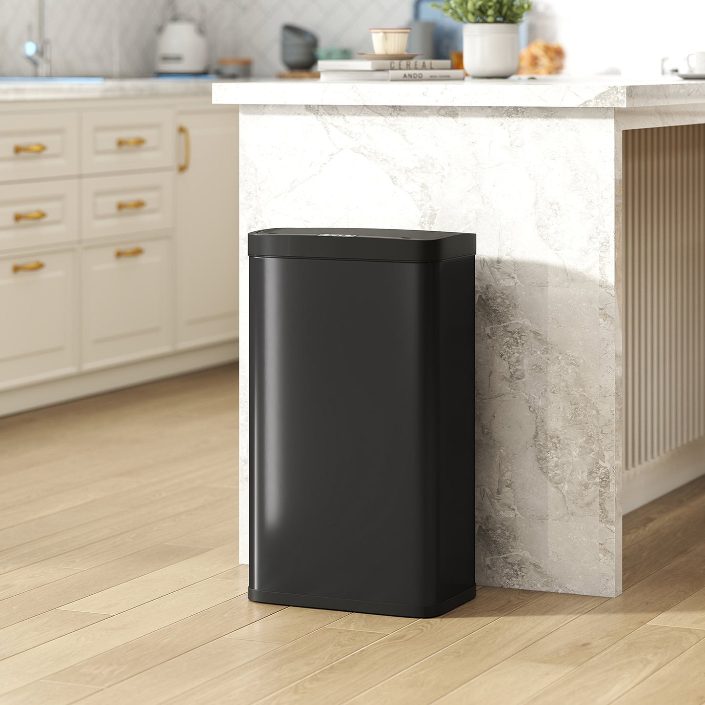 HOMCOM 45L Kitchen Sensor Bin Black Touchless Motion Sensor Lid Auto Open And Quiet Close With Removable Inner Bucket